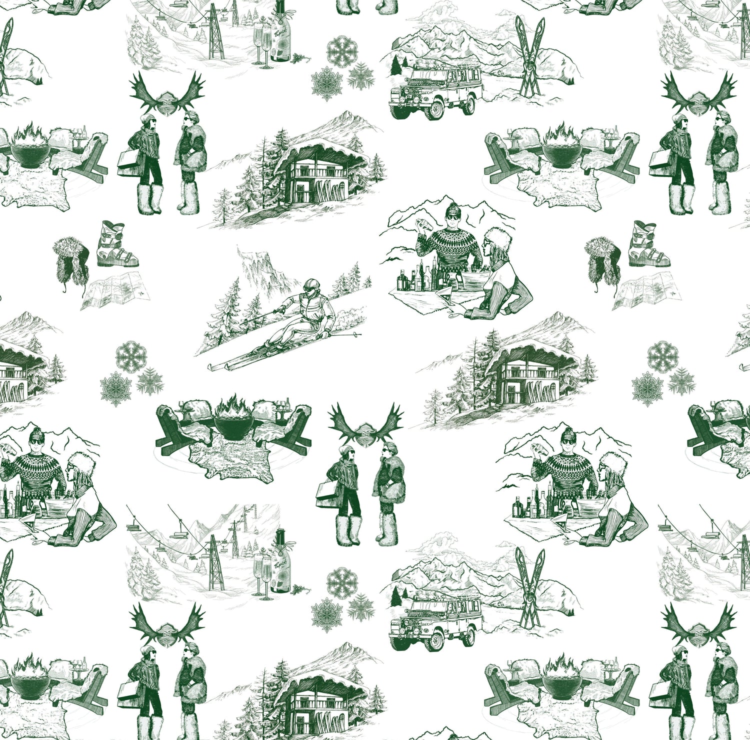 Après Ski Toile Wallpaper in hunter color - pattern number KK181_Hunter_KH300 - by Katie Kime in the  collection