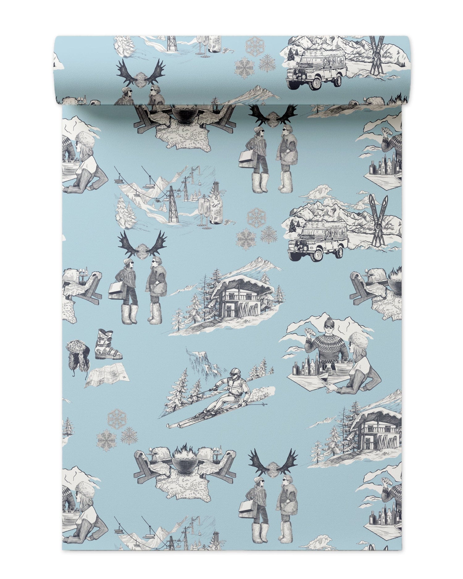 Après Ski Toile Peel and Stick Wallpaper in light blue navy color - pattern number KK181_Light_Blue_Navy_KH306 - by Katie Kime in the  collection