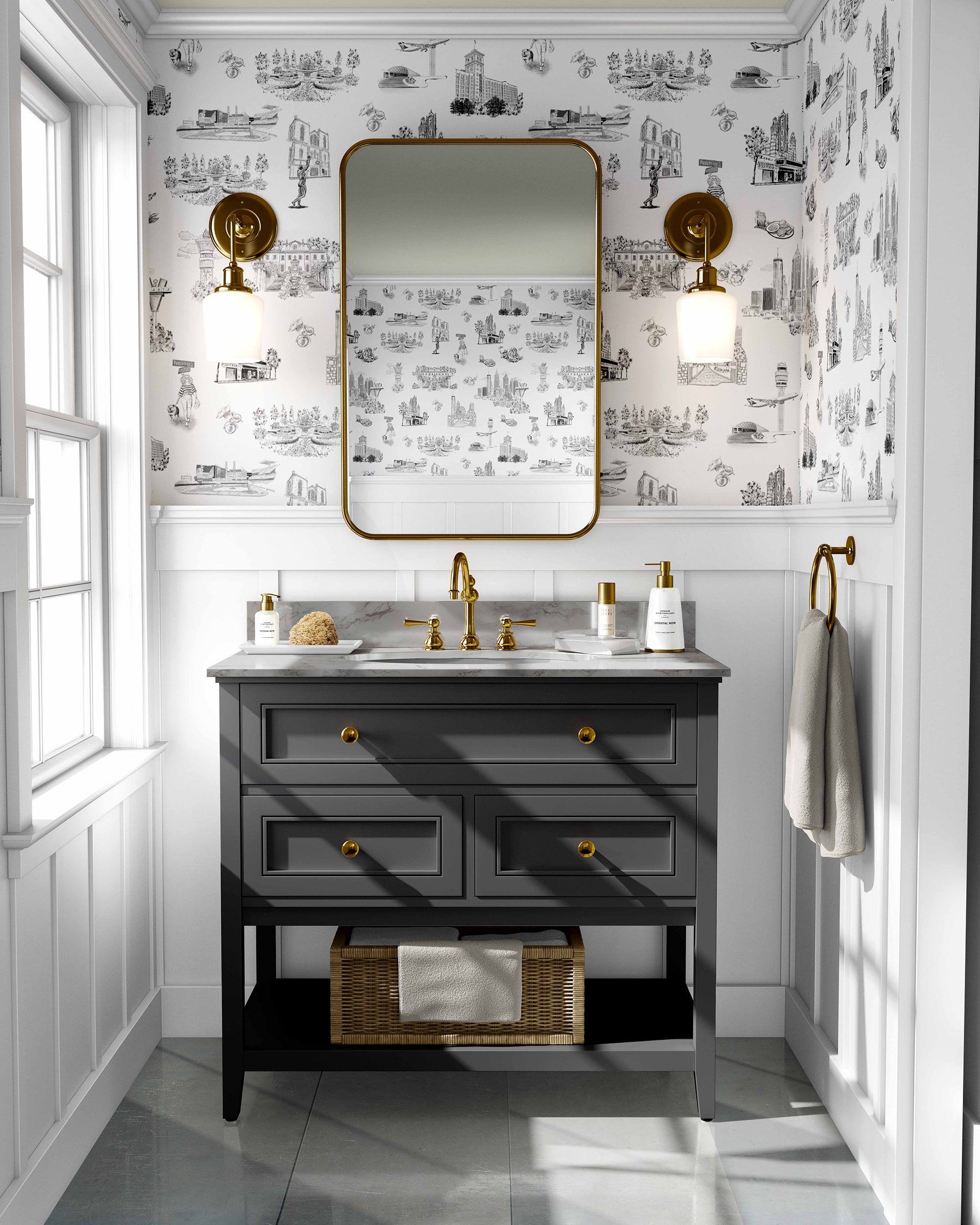 Atlanta Toile Wallpaper in black color - pattern number KK761_Black_KH300 - by Katie Kime in the  collection