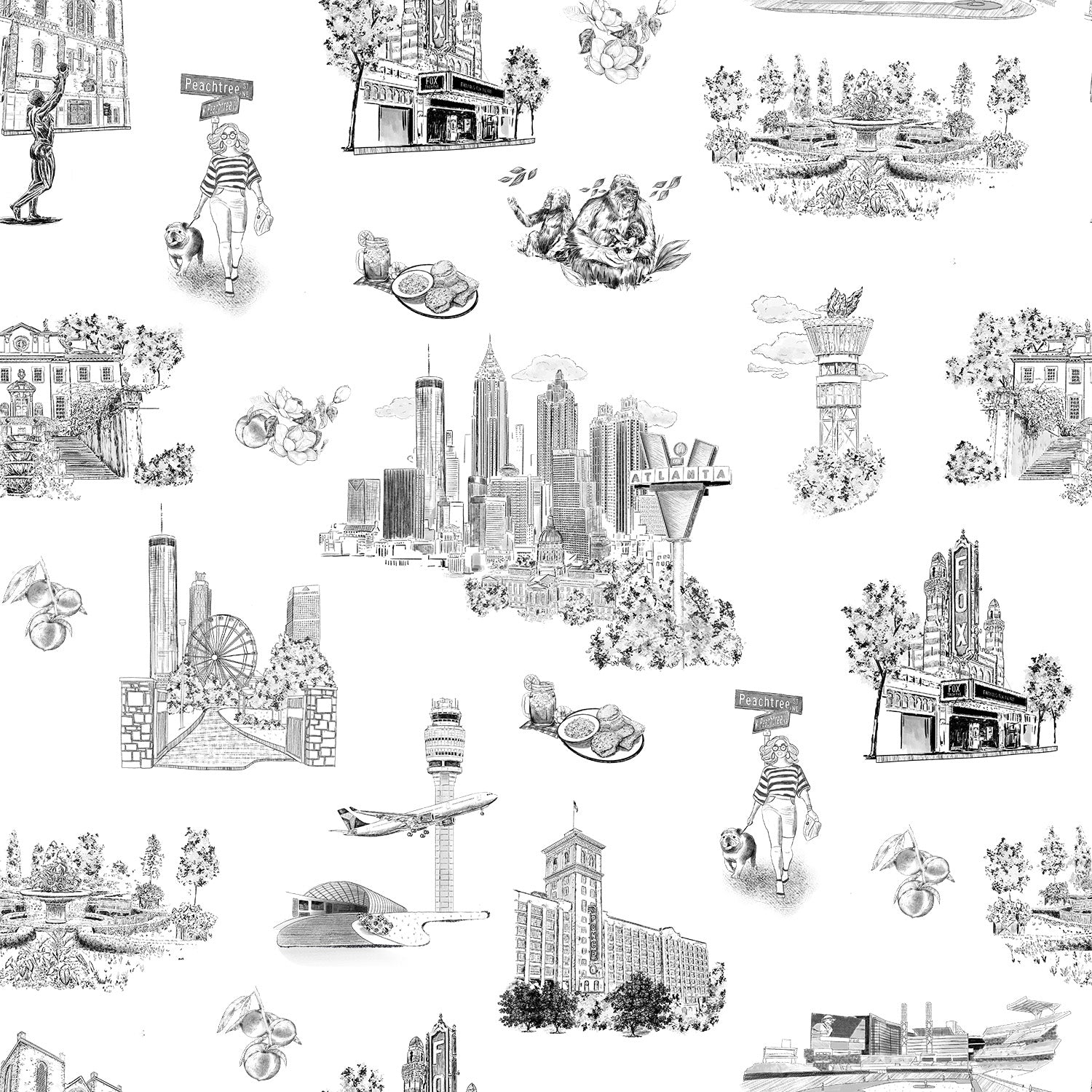 Atlanta Toile Peel and Stick Wallpaper in black color - pattern number KK761_Black_KH306 - by Katie Kime in the  collection