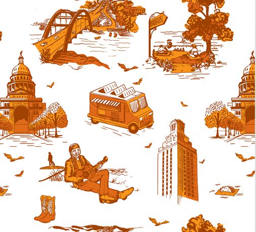 Austin Toile Wallpaper in burnt orange color - pattern number KK17121_Burnt_Orange_KH300 - by Katie Kime in the  collection