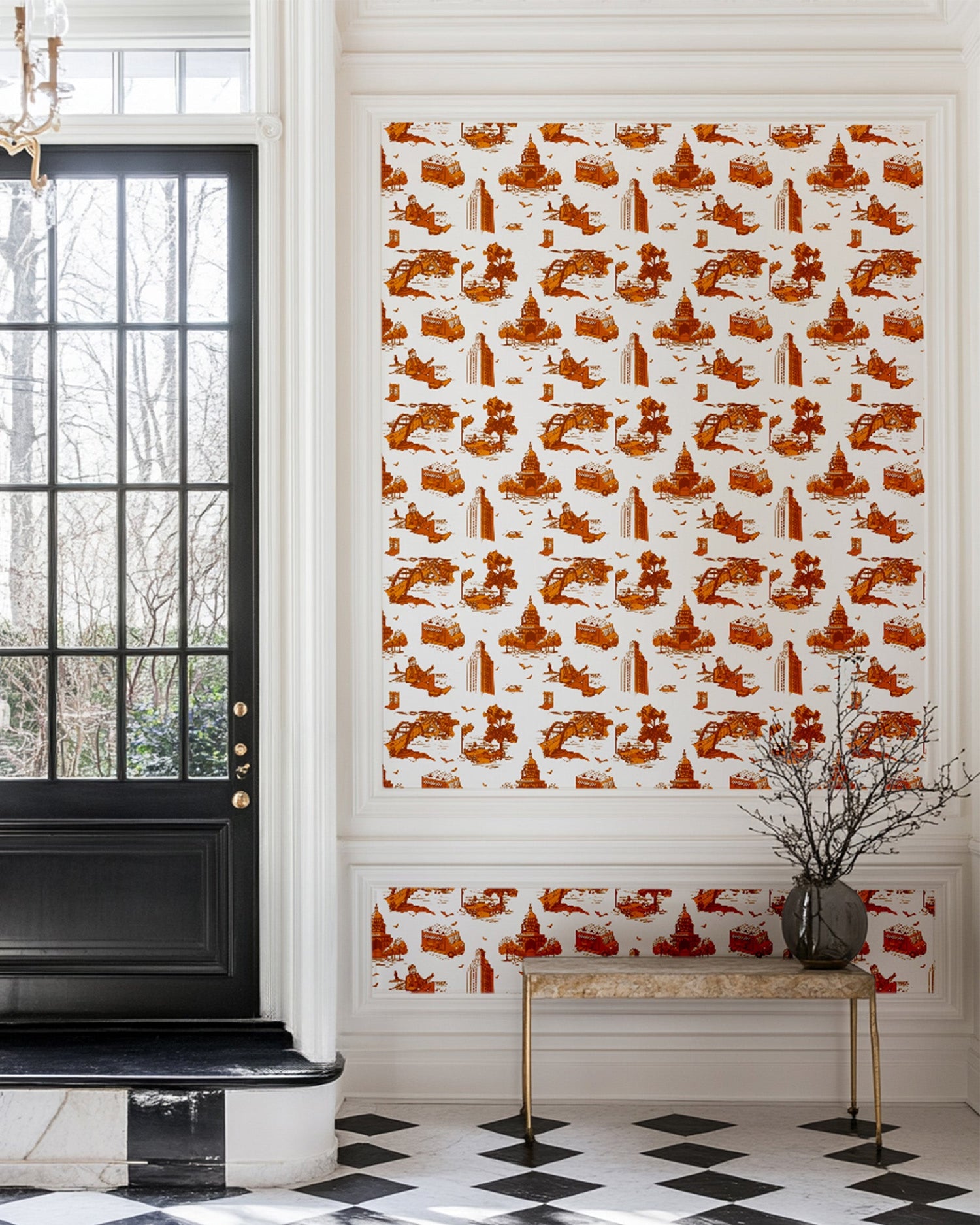 Austin Toile Peel and Stick Wallpaper in burnt orange color - pattern number KK17121_Burnt_Orange_KH306 - by Katie Kime in the  collection