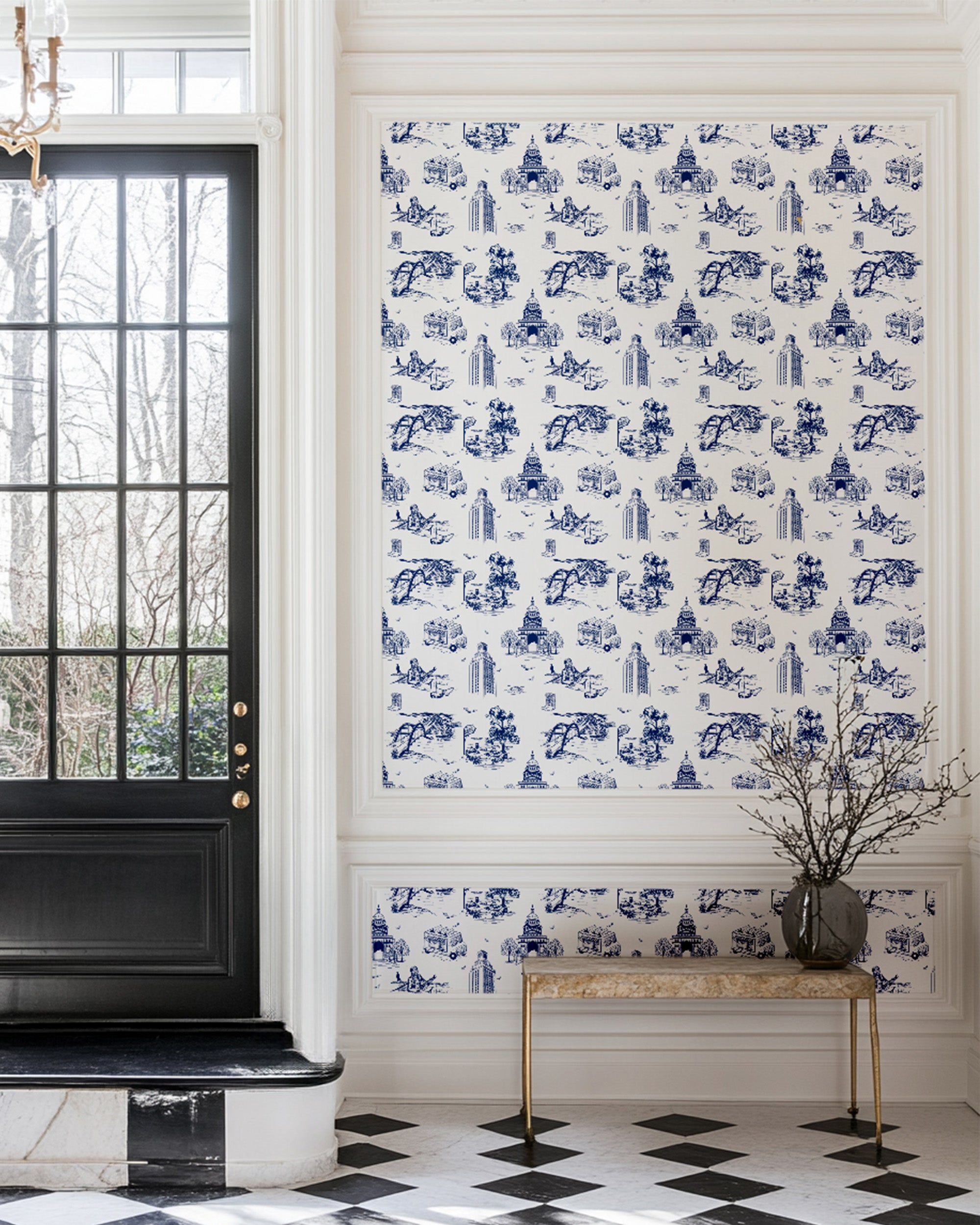 Austin Toile Peel and Stick Wallpaper in navy color - pattern number KK17121_Navy_KH306 - by Katie Kime in the  collection