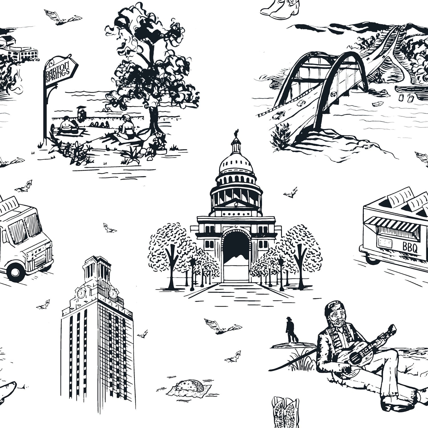 Austin Toile Wallpaper in Black color - pattern number KK17121_Black_KH300 - by Katie Kime in the collection