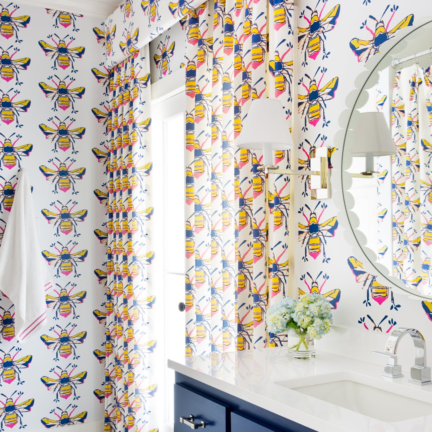 Bees Knees Wallpaper in navy color - pattern number KK17002_Navy_KH300 - by Katie Kime in the  collection