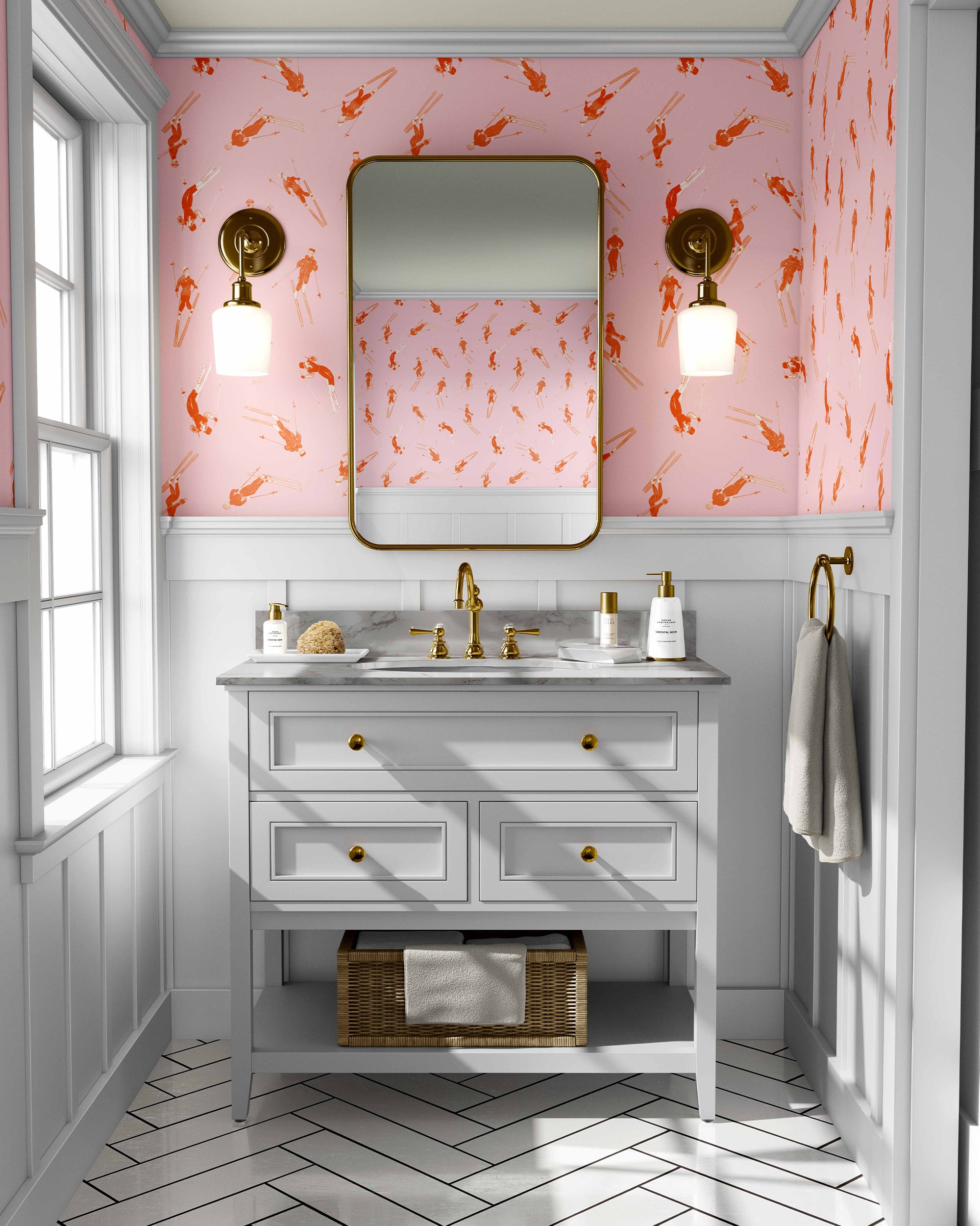 Bluebird Day Peel and Stick Wallpaper in pink orange color - pattern number KK182_Pink_Orange_KH306 - by Katie Kime in the  collection
