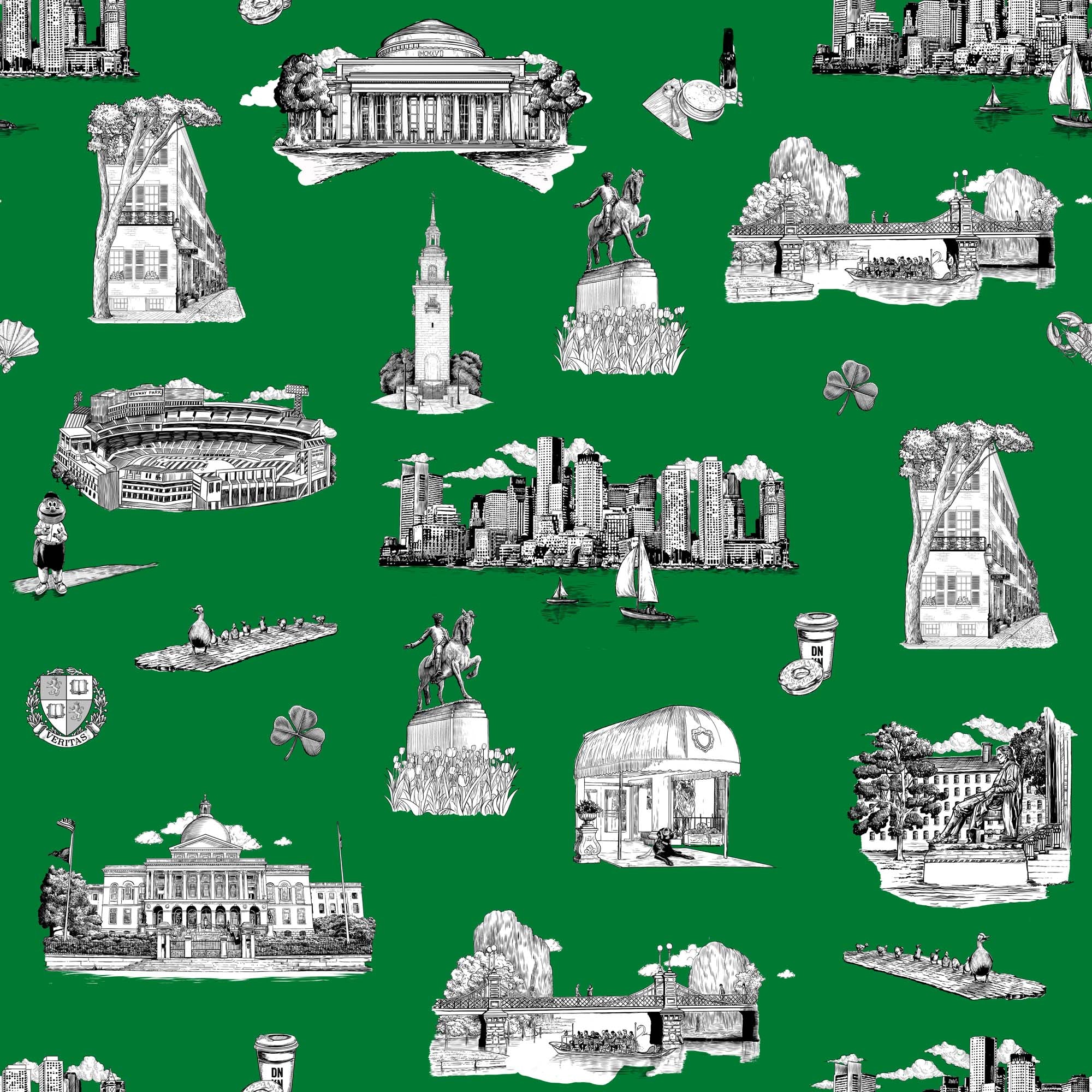 Boston Toile Peel and Stick Wallpaper in green black color - pattern number KK798_Green_Black_KH306 - by Katie Kime in the  collection