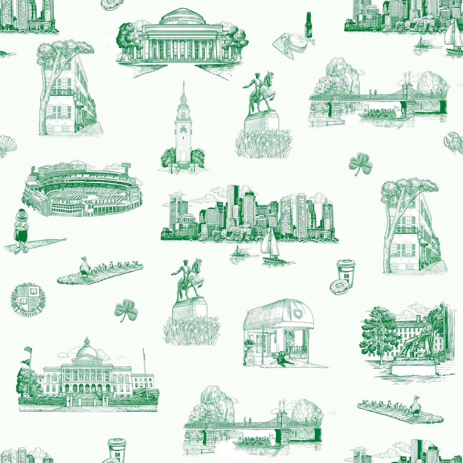 Boston Toile Wallpaper in green color - pattern number KK798_Green_KH300 - by Katie Kime in the  collection
