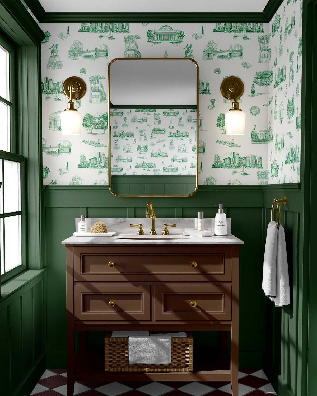 Boston Toile Peel and Stick Wallpaper in green color - pattern number KK798_Green_KH306 - by Katie Kime in the  collection