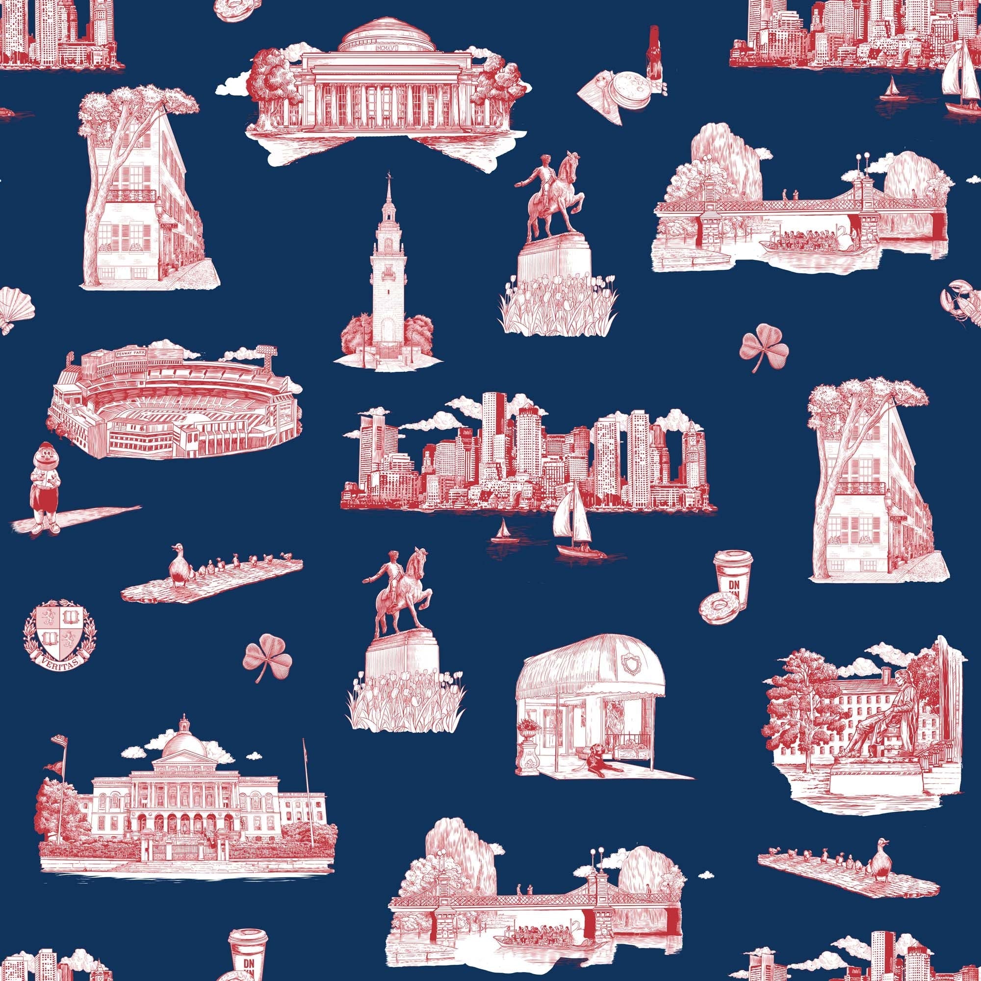 Boston Toile Peel and Stick Wallpaper in navy red color - pattern number KK798_Navy_Red_KH307 - by Katie Kime in the  collection