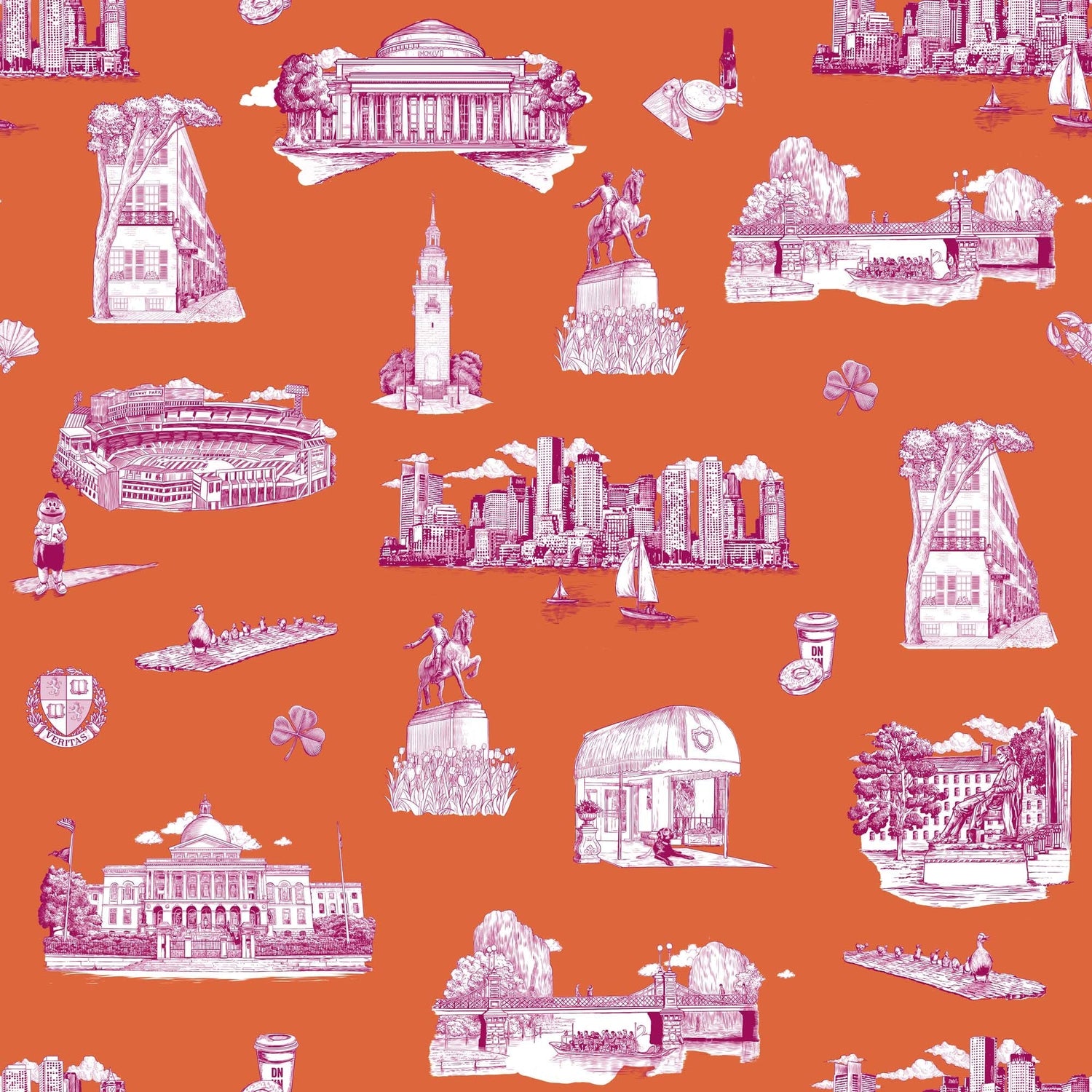 Boston Toile Peel and Stick Wallpaper in orange magenta color - pattern number KK798_Orange_Magenta_KH306 - by Katie Kime in the  collection