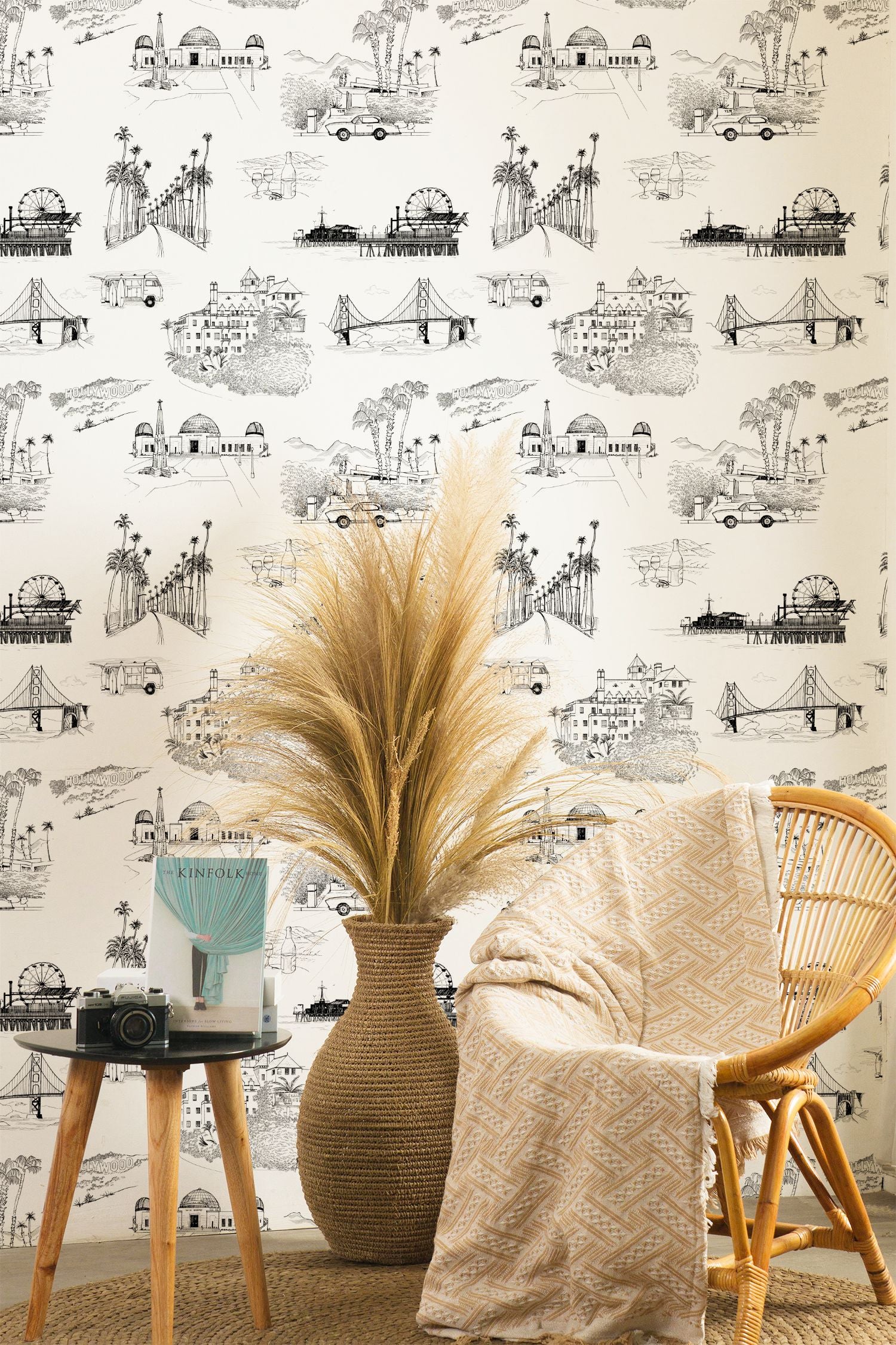 California Toile Peel and Stick Wallpaper in black color - pattern number KK707_Black_KH306 - by Katie Kime in the  collection