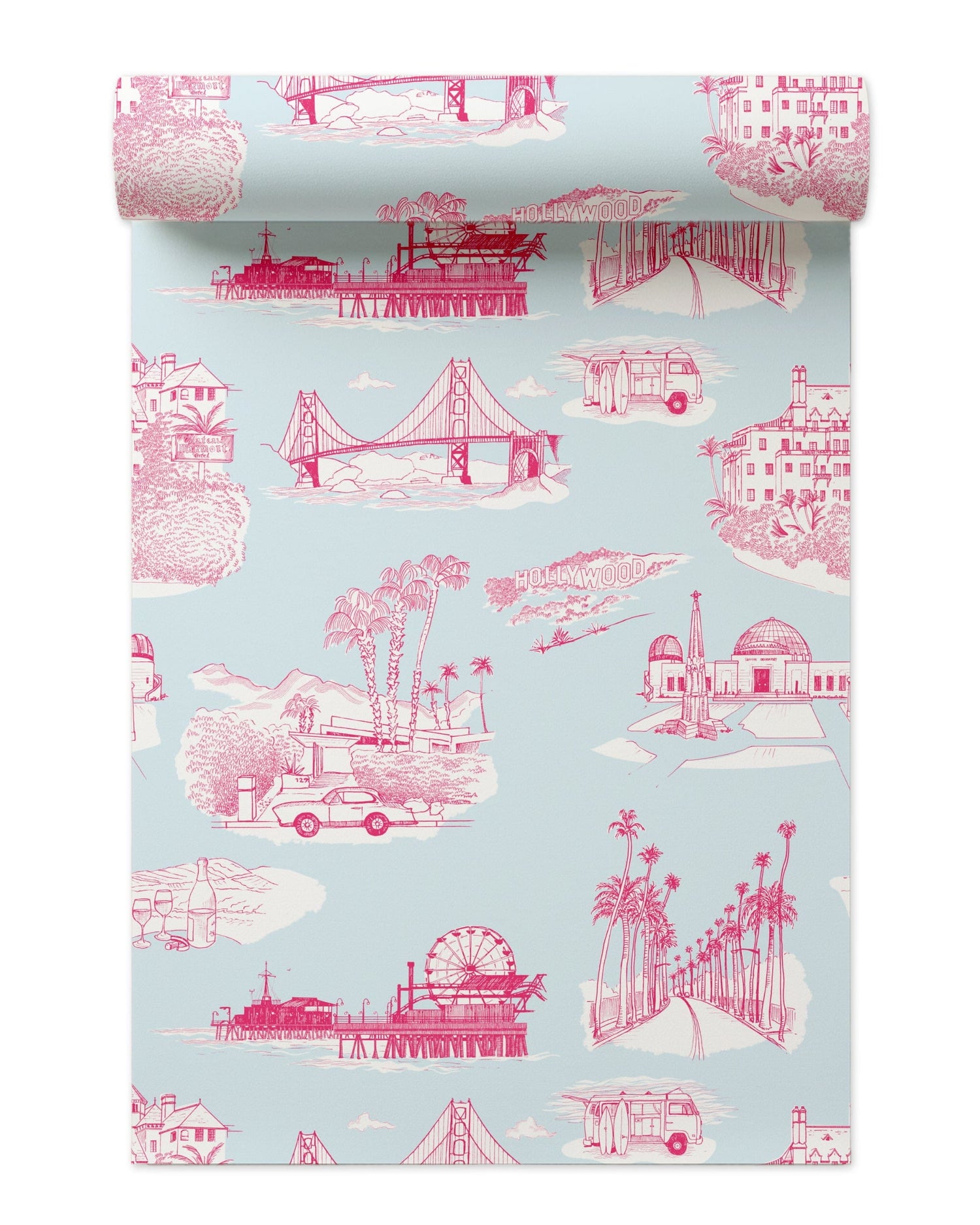 California Toile Peel and Stick Wallpaper in light blue pink color - pattern number KK707_Light_Blue_Pink_KH306 - by Katie Kime in the  collection
