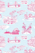 California Toile Peel and Stick Wallpaper in light blue pink color - pattern number KK707_Light_Blue_Pink_KH306 - by Katie Kime in the  collection