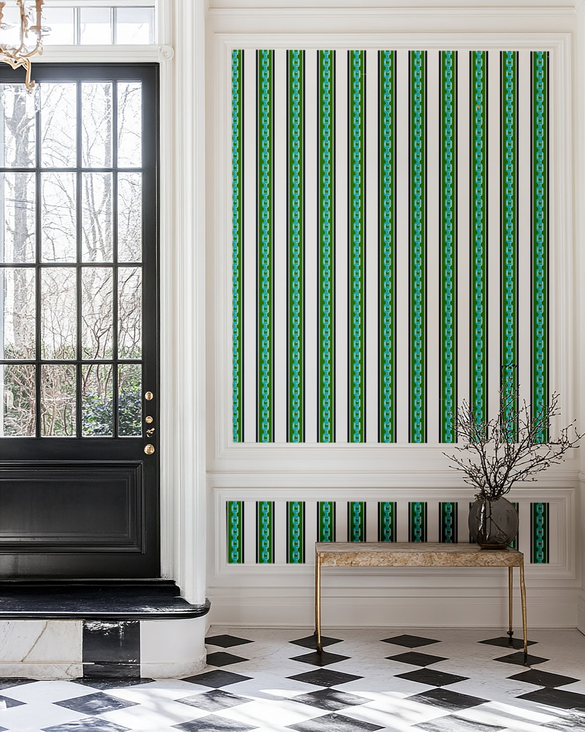 Chain Stripe Peel and Stick Wallpaper in green color - pattern number KK809_Green_KH306 - by Katie Kime in the  collection
