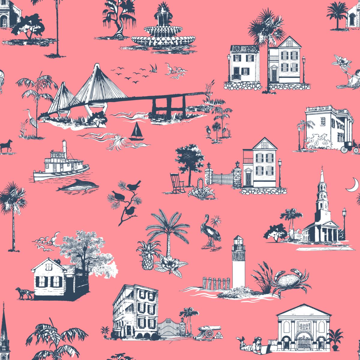 Charleston Toile Peel and Stick Coral KK711_Coral_KH306 Wallpaper by ...