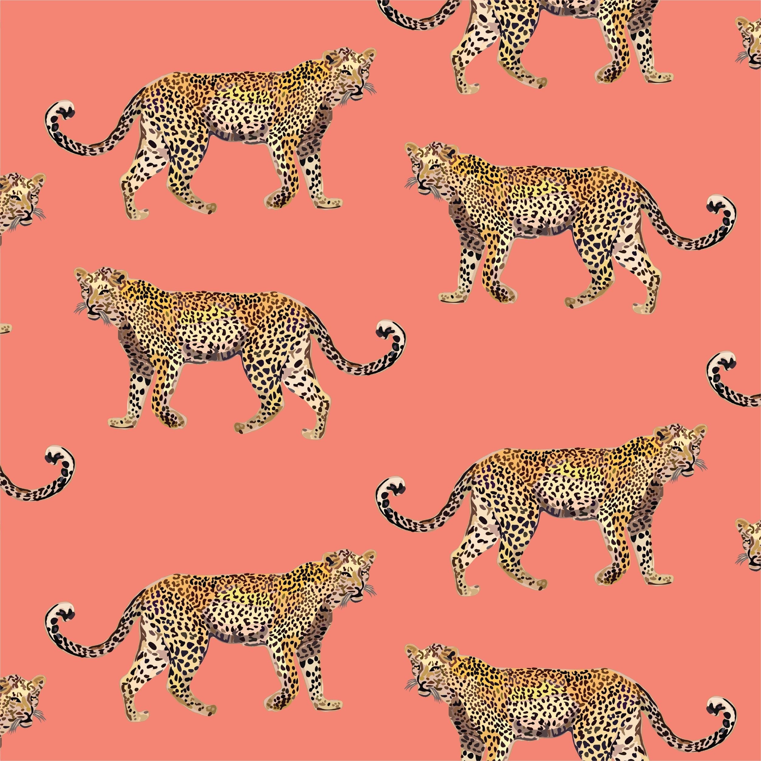 Cheetahs Peel and Stick Wallpaper in coral color - pattern number KK17076_Coral_KH306 - by Katie Kime in the  collection