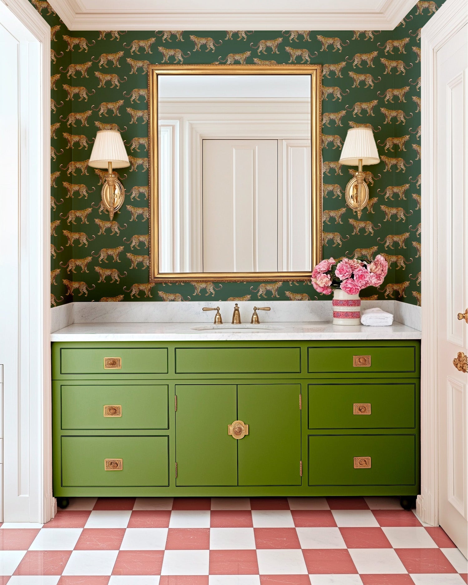 Cheetahs Peel and Stick Wallpaper in hunter green color - pattern number KK17076_Hunter_Green_KH306 - by Katie Kime in the  collection