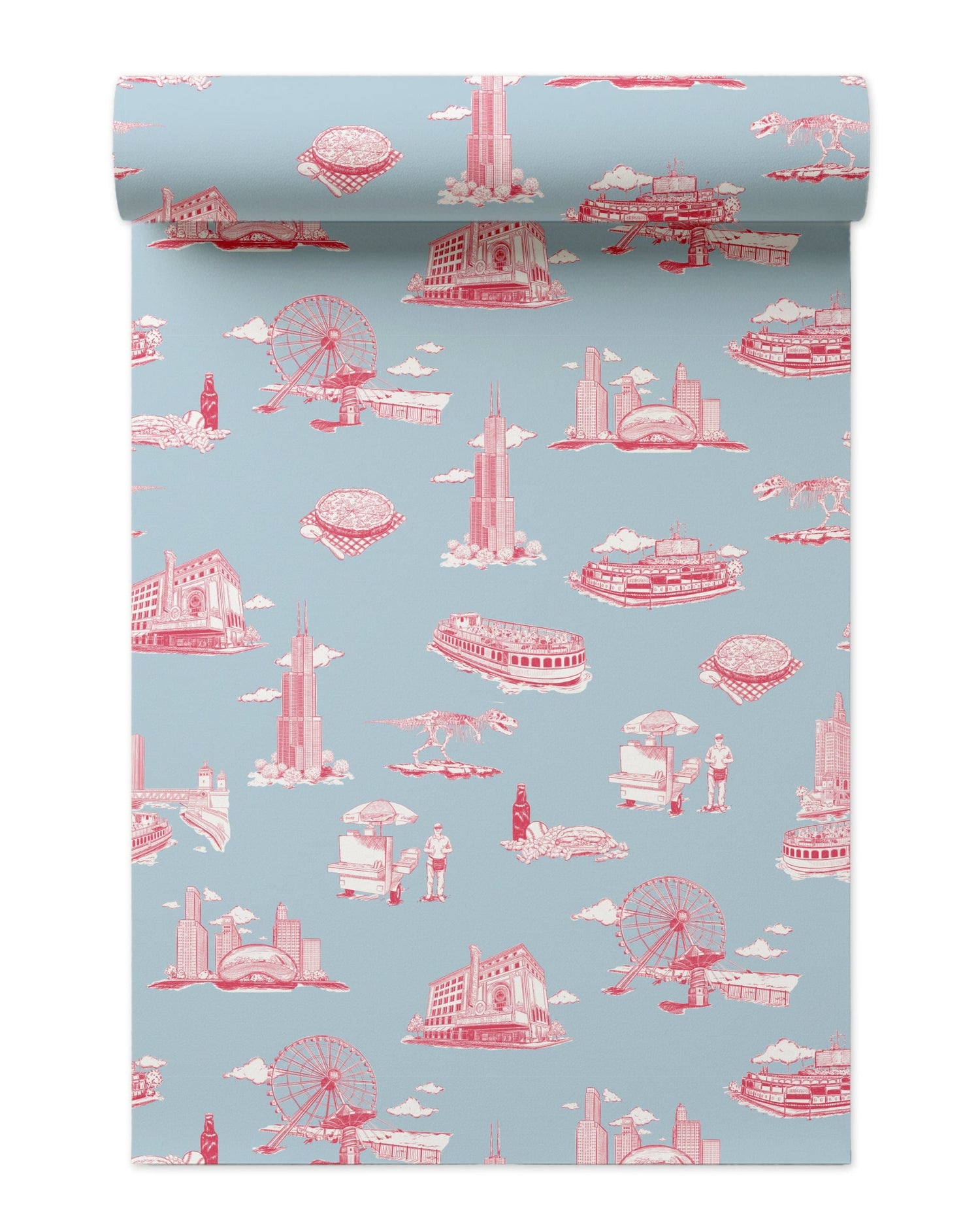 Chicago Toile Wallpaper in blue pink color - pattern number KK751_Blue_Pink_KH300 - by Katie Kime in the  collection