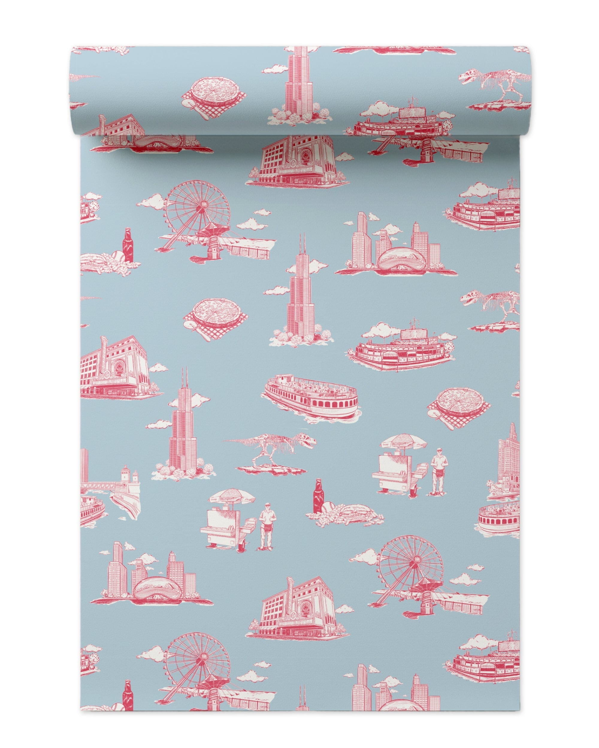 Chicago Toile Wallpaper in blue pink color - pattern number KK751_Blue_Pink_KH300 - by Katie Kime in the  collection