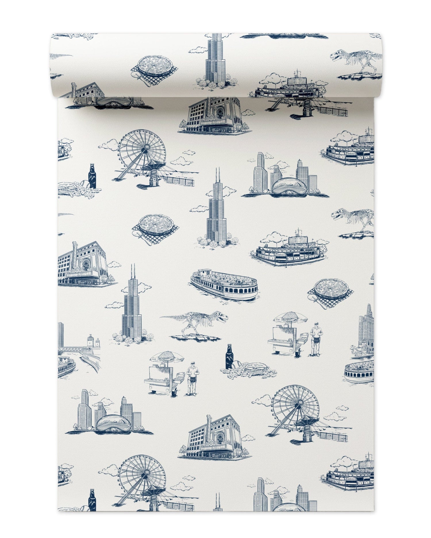 Chicago Toile Wallpaper in navy color - pattern number KK751_Navy_KH300 - by Katie Kime in the  collection