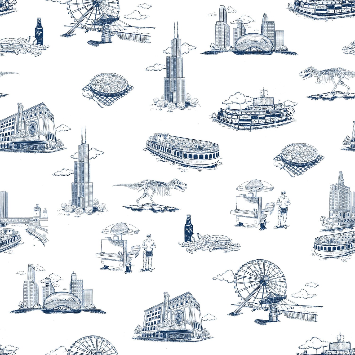 Chicago Toile Peel and Stick Wallpaper in navy color - pattern number KK751_Navy_KH306 - by Katie Kime in the  collection