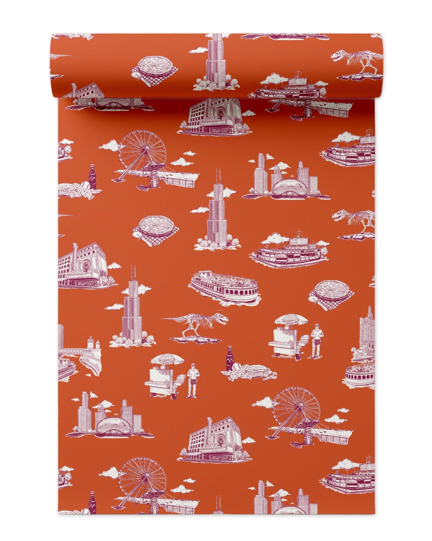 Chicago Toile Wallpaper in orange magenta color - pattern number KK751_Orange_Magenta_KH300 - by Katie Kime in the  collection