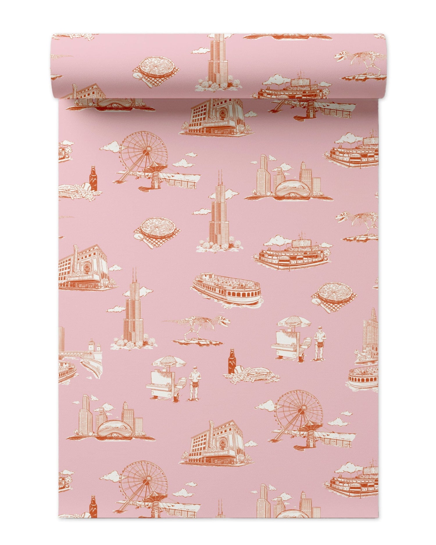 Chicago Toile Wallpaper in pink orange color - pattern number KK751_Pink_Orange_KH300 - by Katie Kime in the  collection