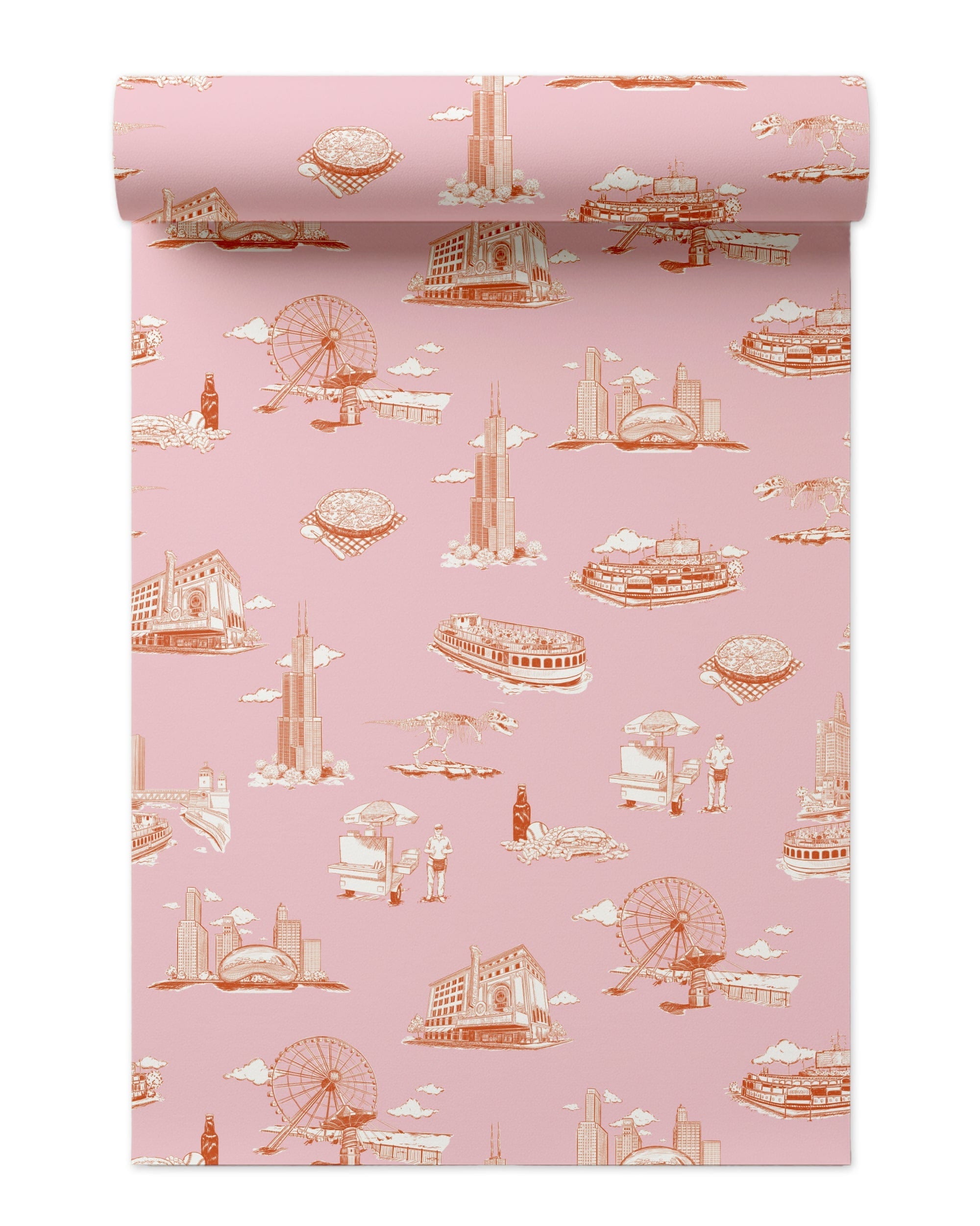 Chicago Toile Wallpaper in pink orange color - pattern number KK751_Pink_Orange_KH300 - by Katie Kime in the  collection