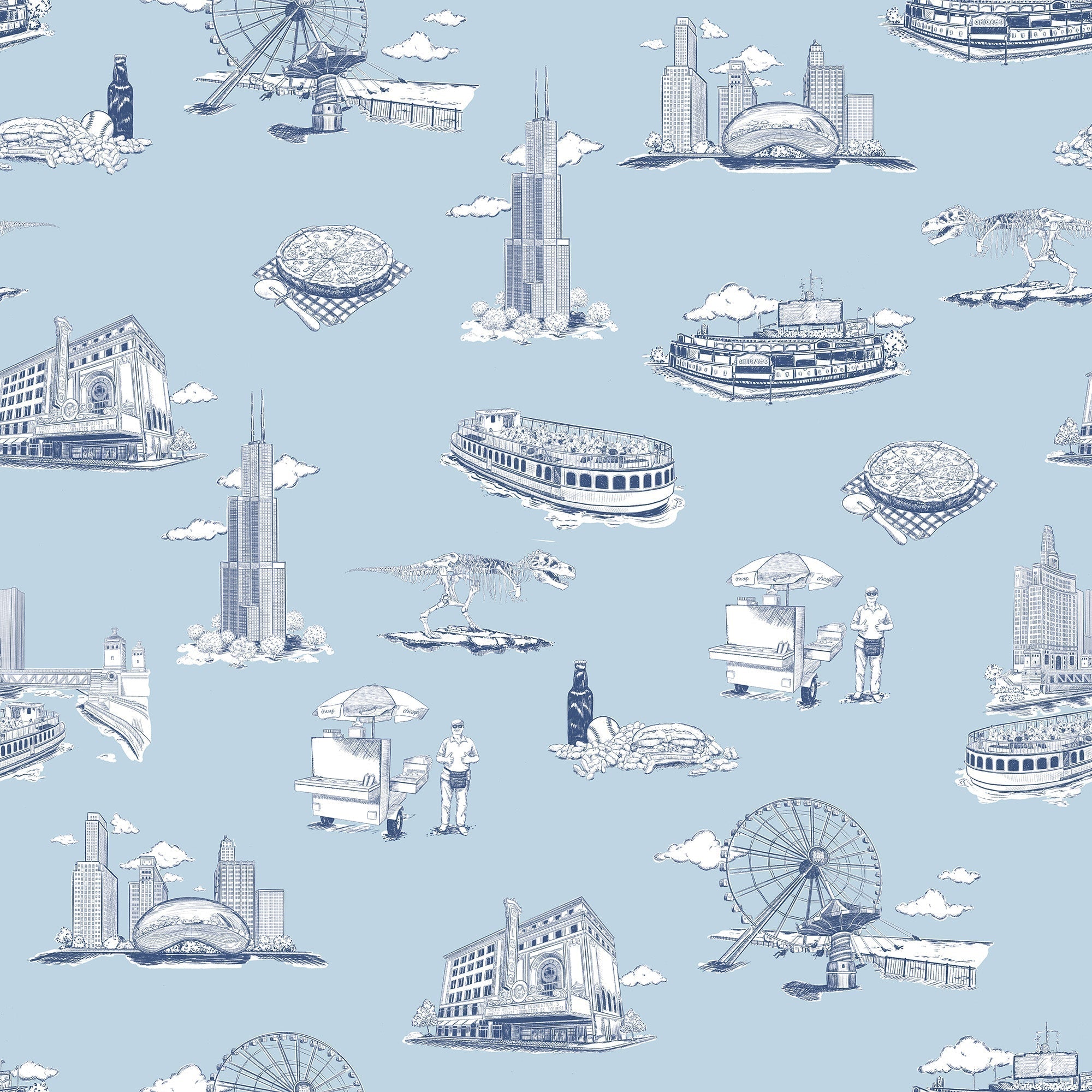 Chicago Toile Wallpaper in blue navy color - pattern number KK751_Blue_Navy_KH300 - by Katie Kime in the  collection