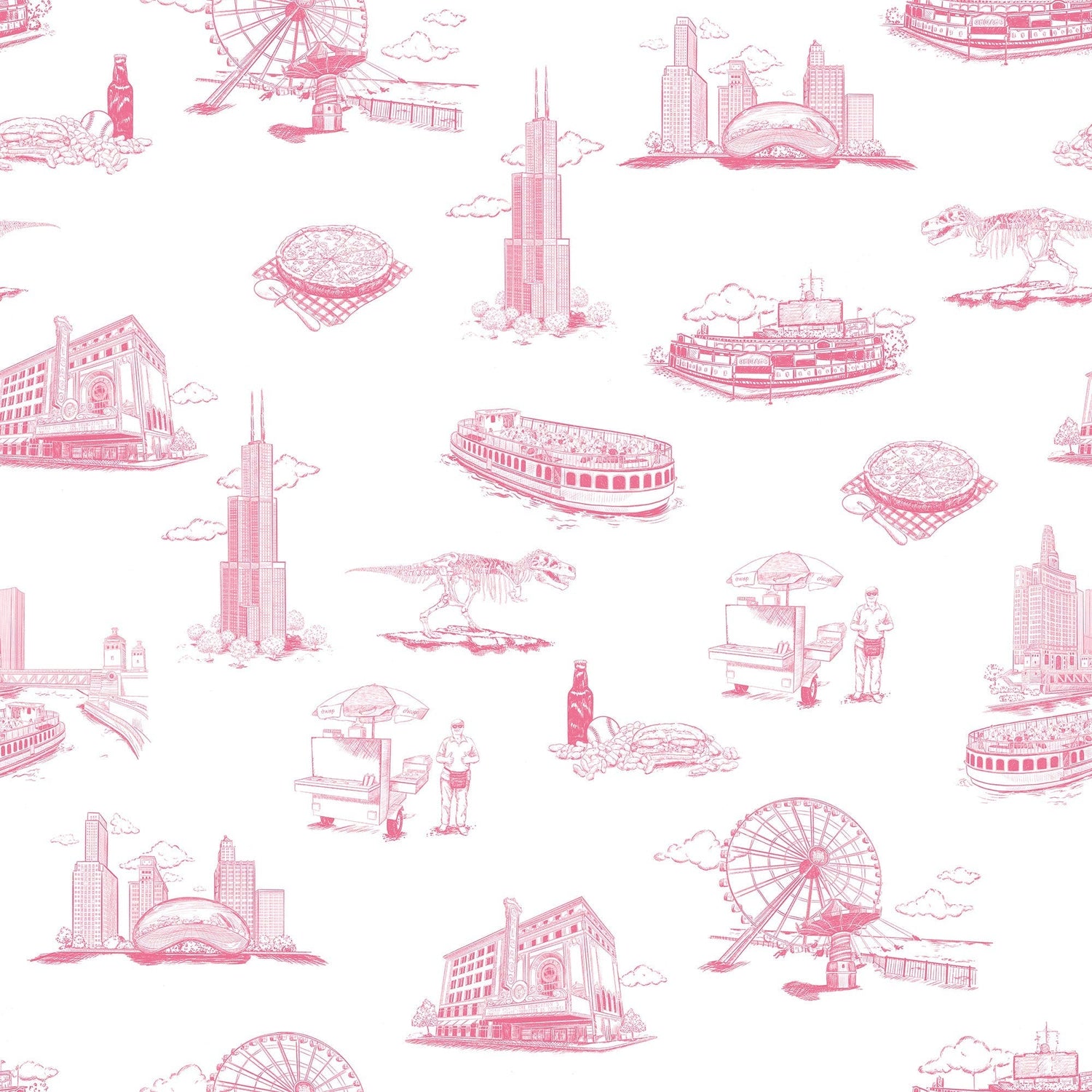 Chicago Toile Wallpaper in pink color - pattern number KK751_Pink_KH300 - by Katie Kime in the  collection