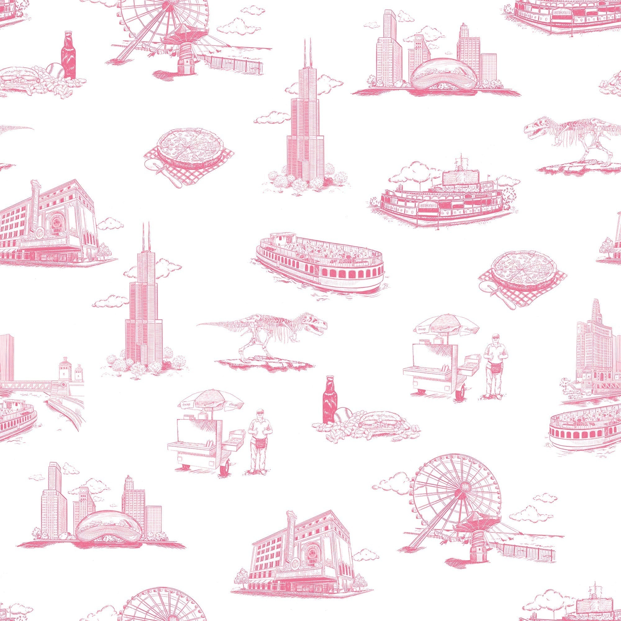 Chicago Toile Wallpaper in pink color - pattern number KK751_Pink_KH300 - by Katie Kime in the  collection
