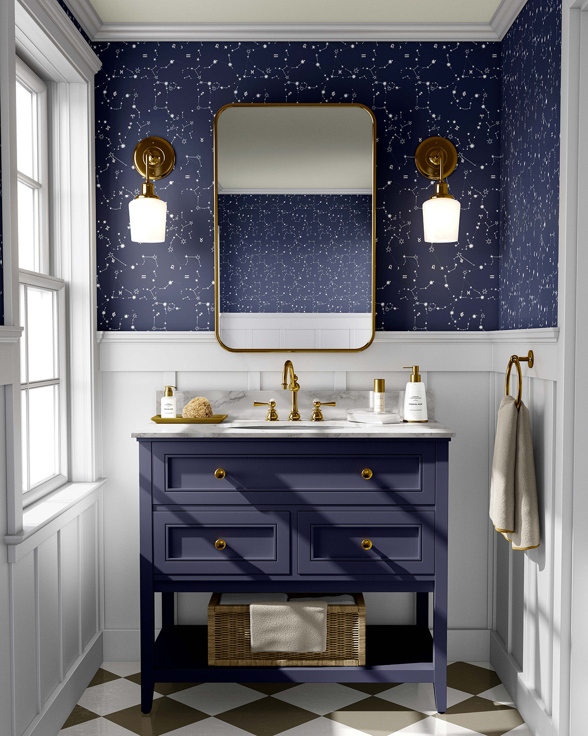 Constellations Wallpaper in navy color - pattern number KK785_Navy_KH300 - by Katie Kime in the  collection