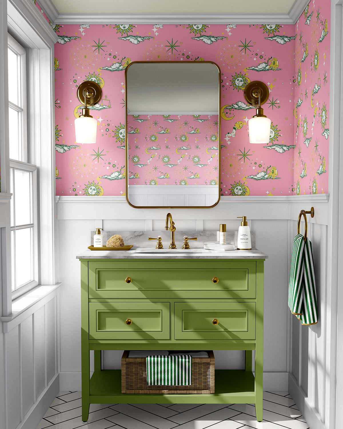 Cosmos Wallpaper in pink yellow color - pattern number KK786_Pink_Yellow_KH300 - by Katie Kime in the  collection
