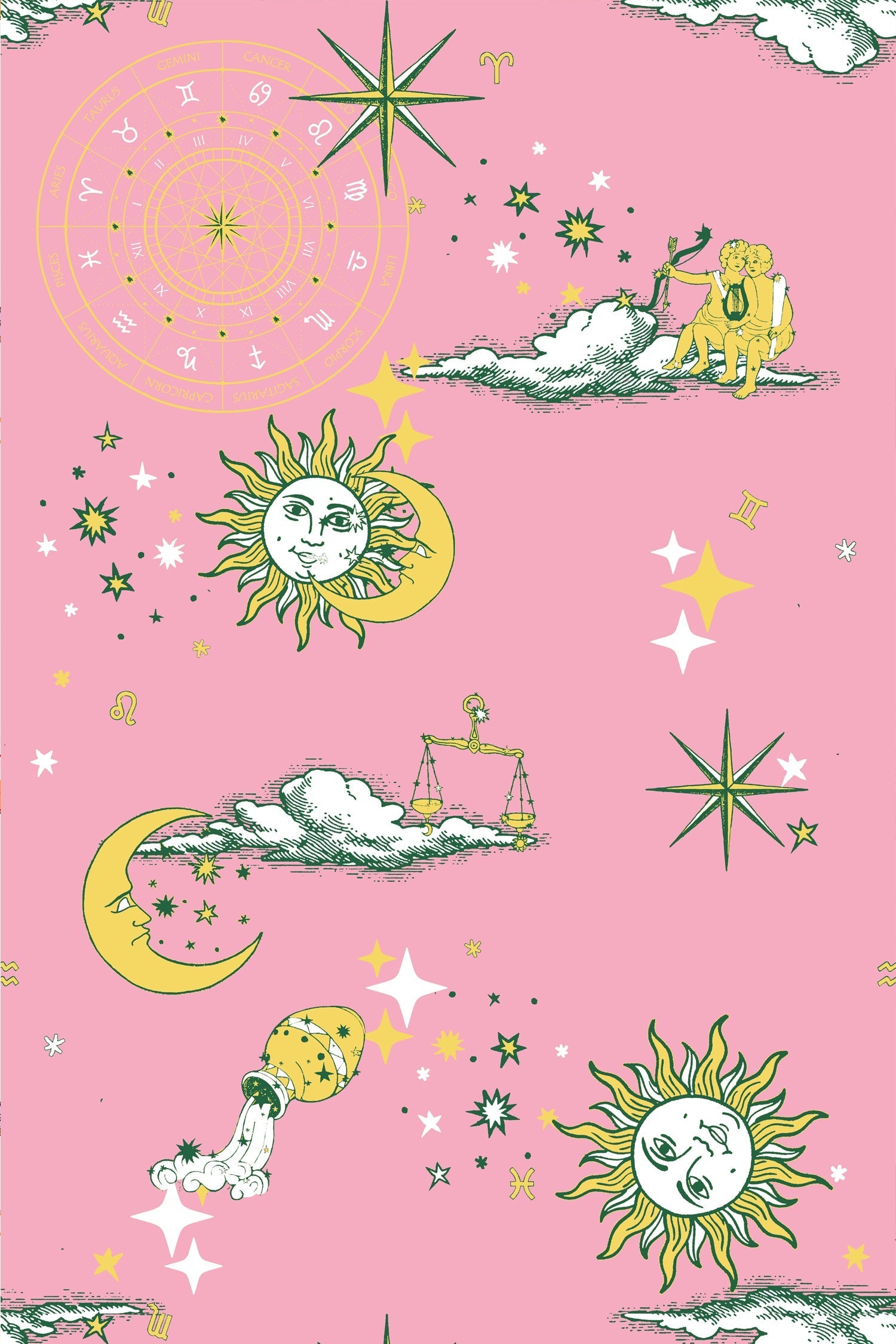 Cosmos Peel and Stick Wallpaper in pink yellow color - pattern number KK786_Pink_Yellow_KH306 - by Katie Kime in the  collection