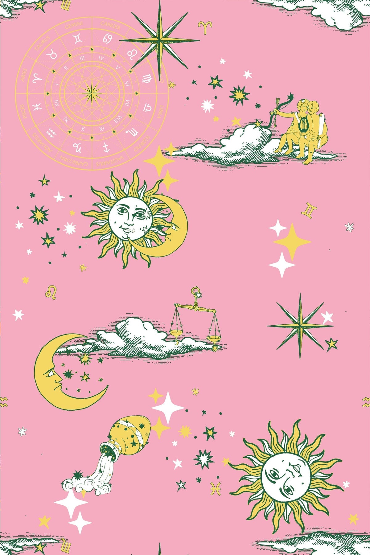 Cosmos Wallpaper in Pink Yellow color - pattern number KK786_Pink_Yellow_KH300 - by Katie Kime in the collection