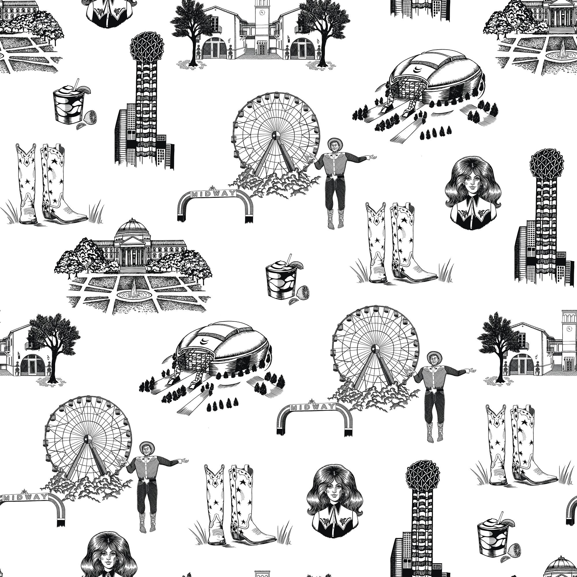 Dallas Toile Peel and Stick Wallpaper in black color - pattern number KK17138_Black_KH306 - by Katie Kime in the  collection