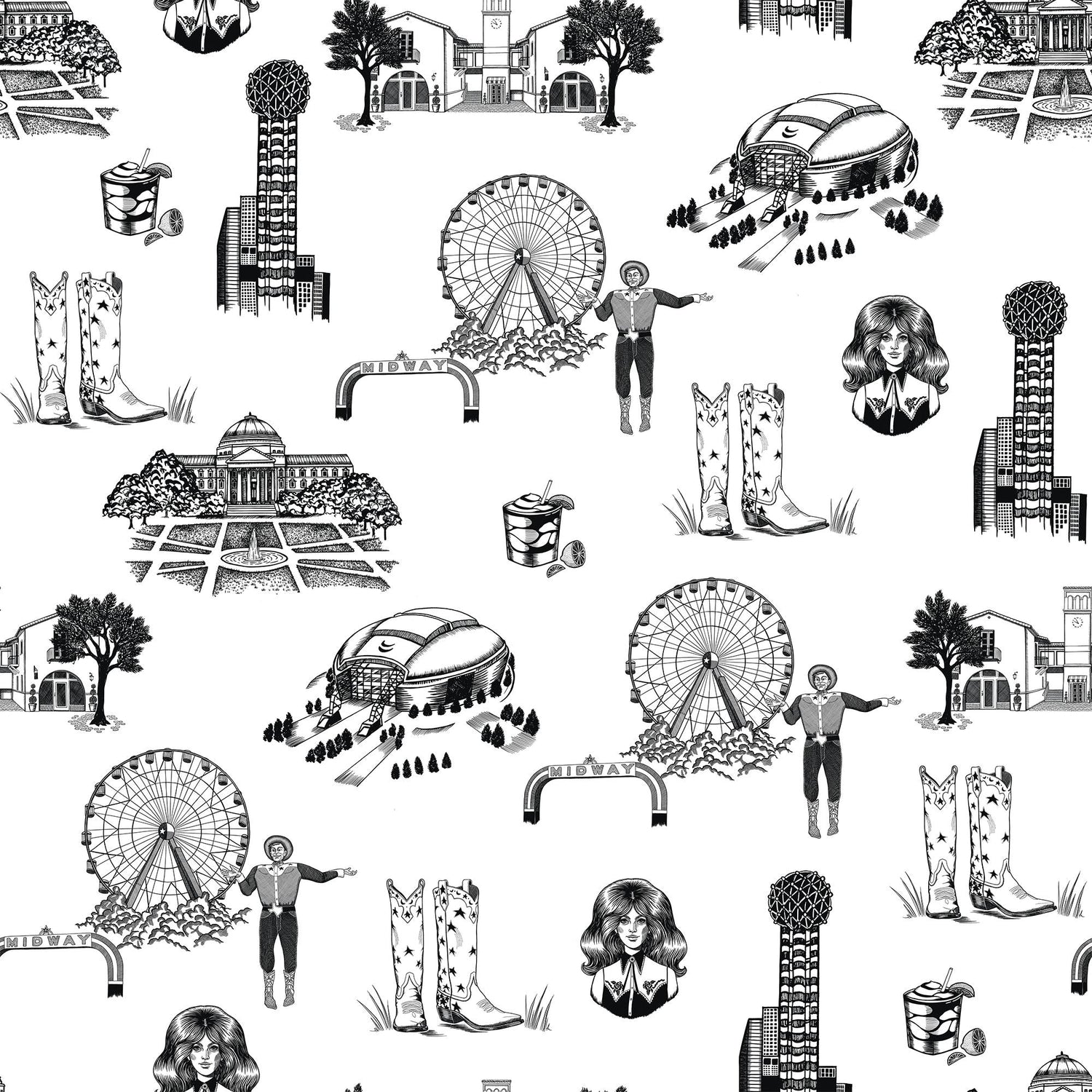 Dallas Toile Wallpaper in black color - pattern number KK17138_Black_KH300 - by Katie Kime in the  collection