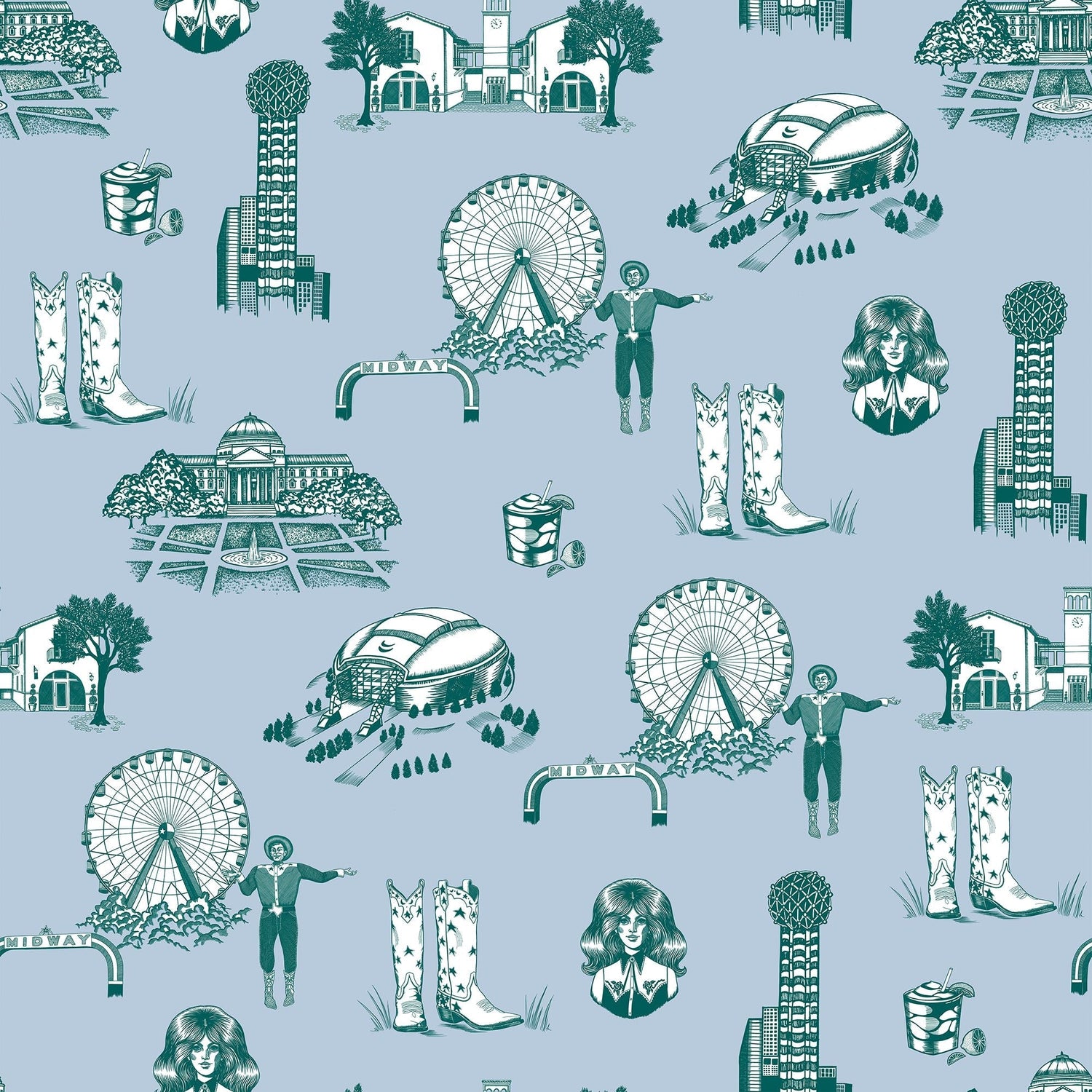 Dallas Toile Peel and Stick Wallpaper in blue pine color - pattern number KK17138_Blue_Pine_KH306 - by Katie Kime in the  collection
