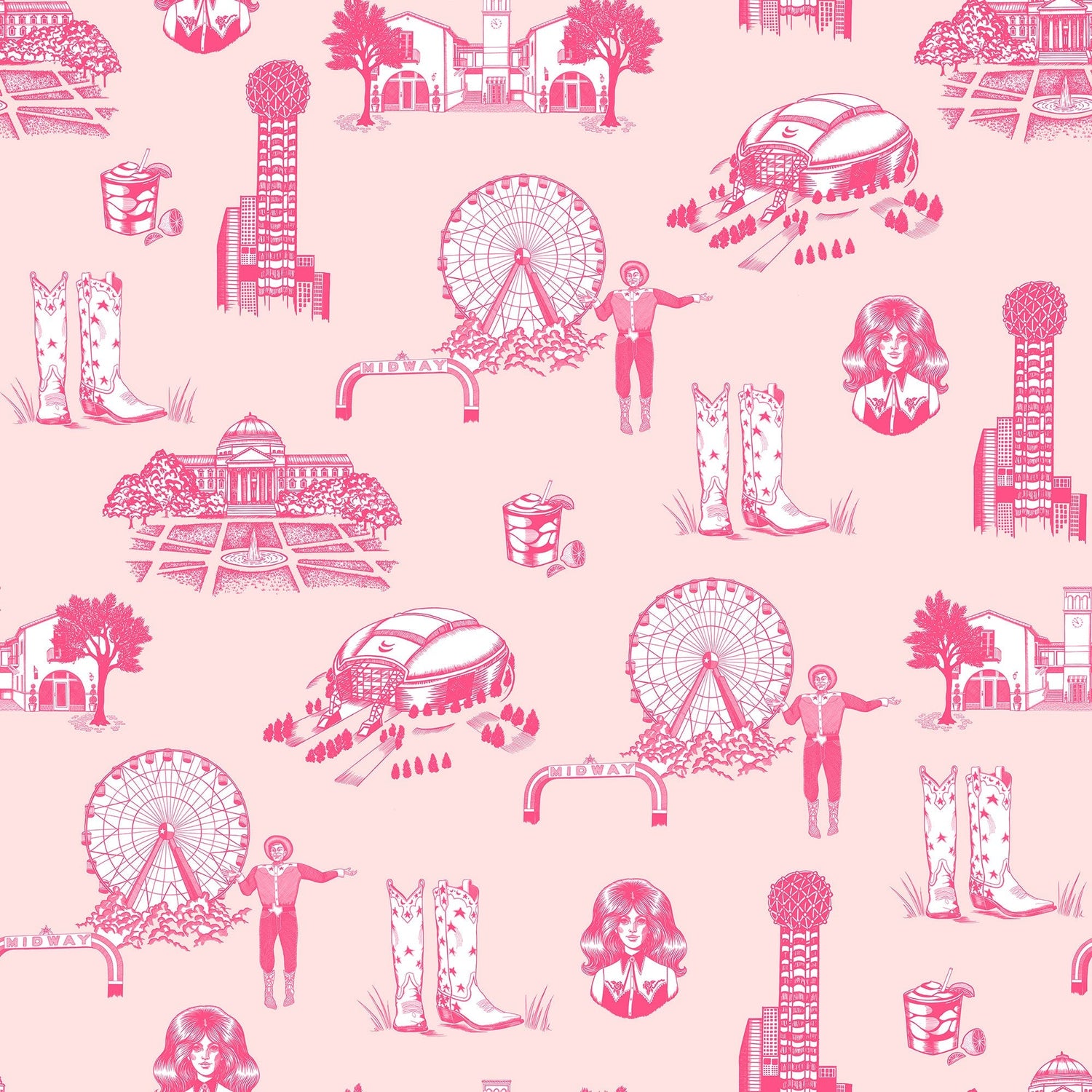 Dallas Toile Peel and Stick Wallpaper in light pink pink color - pattern number KK17138_Light_Pink_Pink_KH306 - by Katie Kime in the  collection