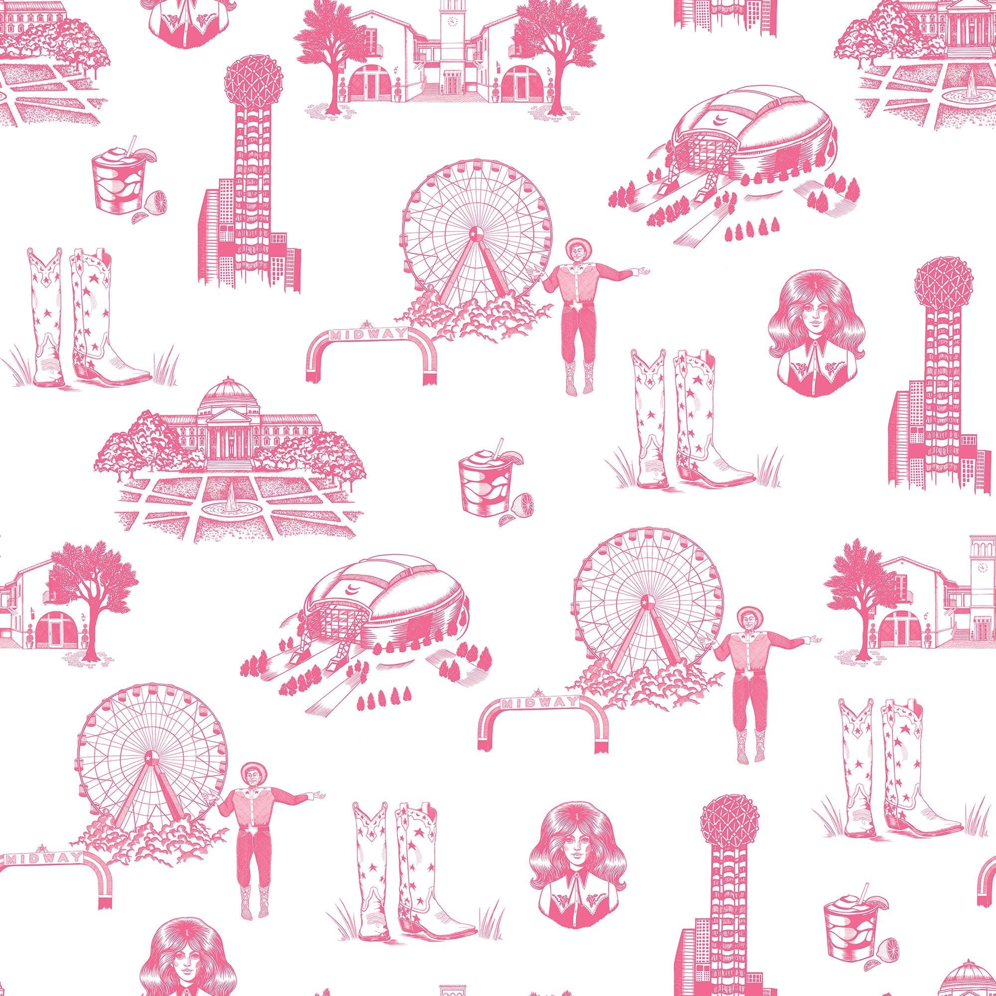 Dallas Toile Peel and Stick Wallpaper in pink color - pattern number KK17138_Pink_KH306 - by Katie Kime in the  collection