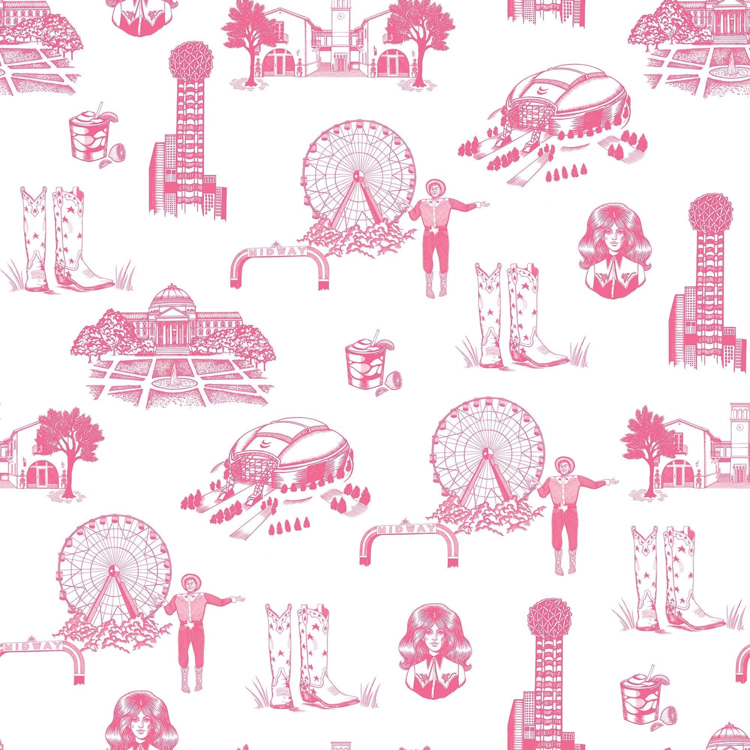 Dallas Toile Wallpaper in pink color - pattern number KK17138_Pink_KH300 - by Katie Kime in the  collection