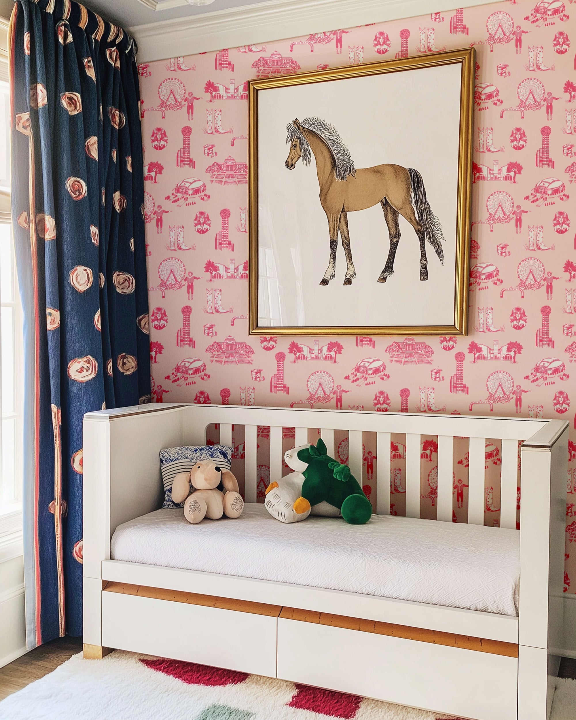 Dallas Toile Peel and Stick Wallpaper in light pink pink color - pattern number KK17138_Light_Pink_Pink_KH306 - by Katie Kime in the  collection