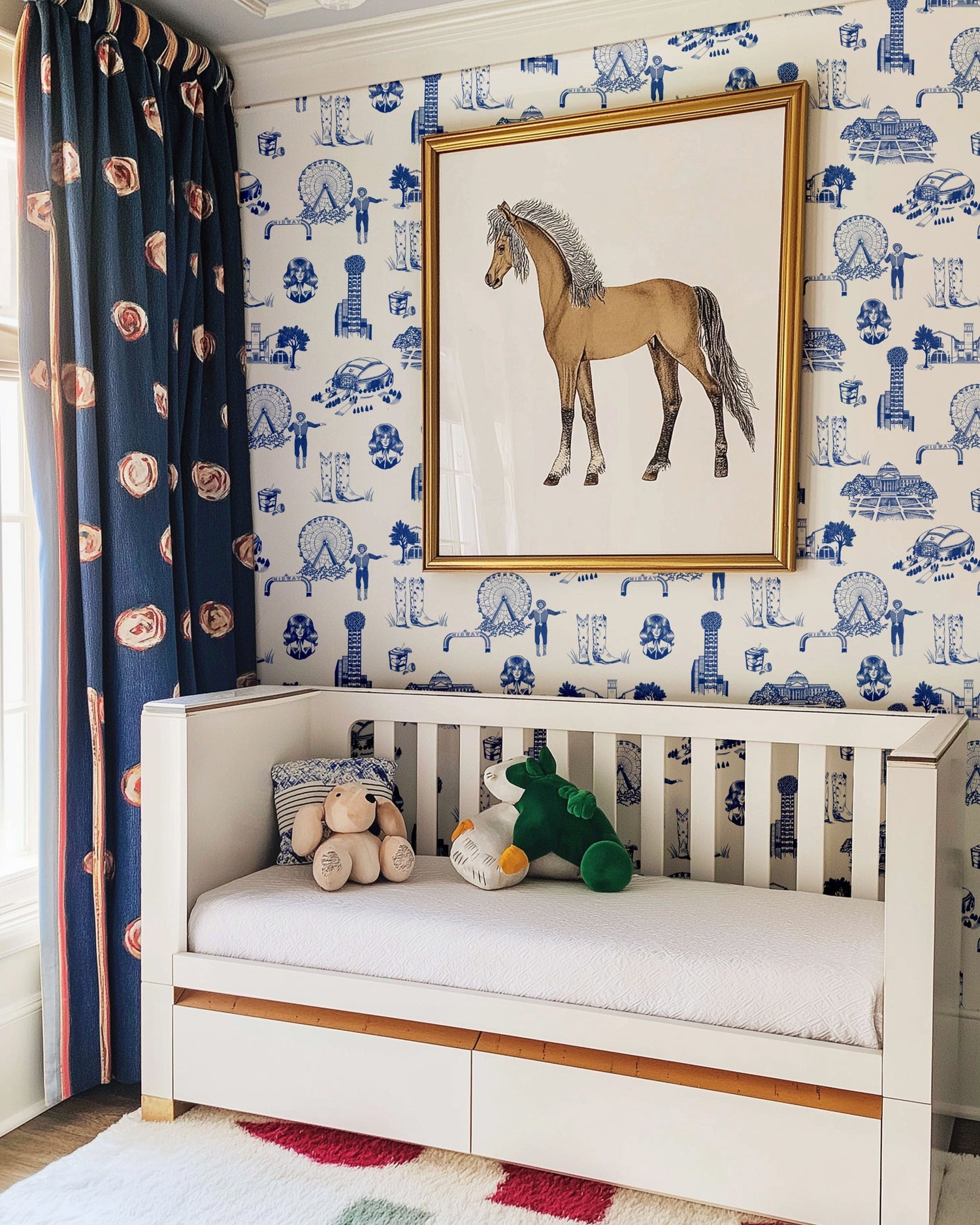 Dallas Toile Peel and Stick Wallpaper in cowboy blue color - pattern number KK17138_Cowboy_Blue_KH306 - by Katie Kime in the  collection