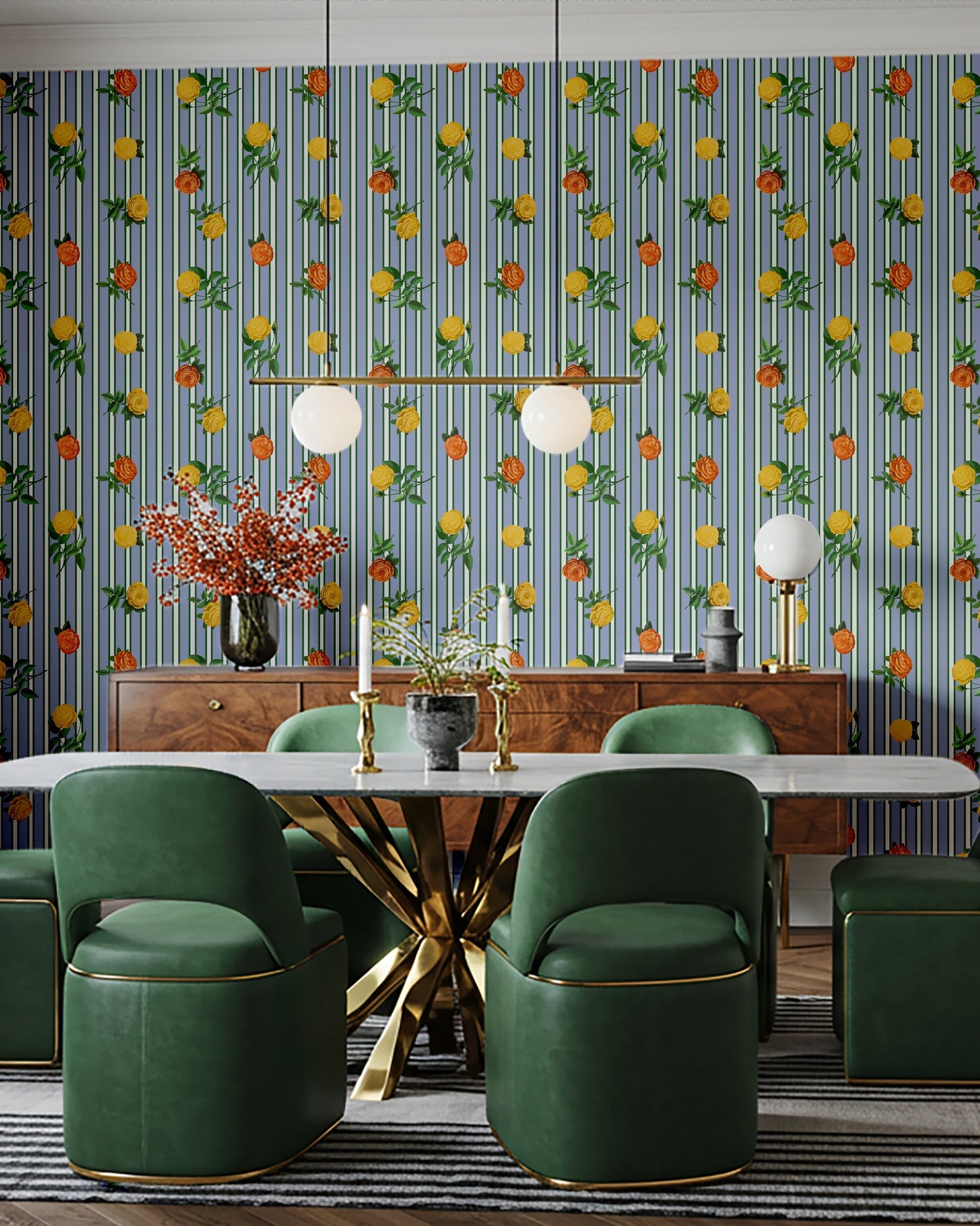Derby Rose Peel and Stick Wallpaper in blue color - pattern number KK808_Blue_KH306 - by Katie Kime in the  collection