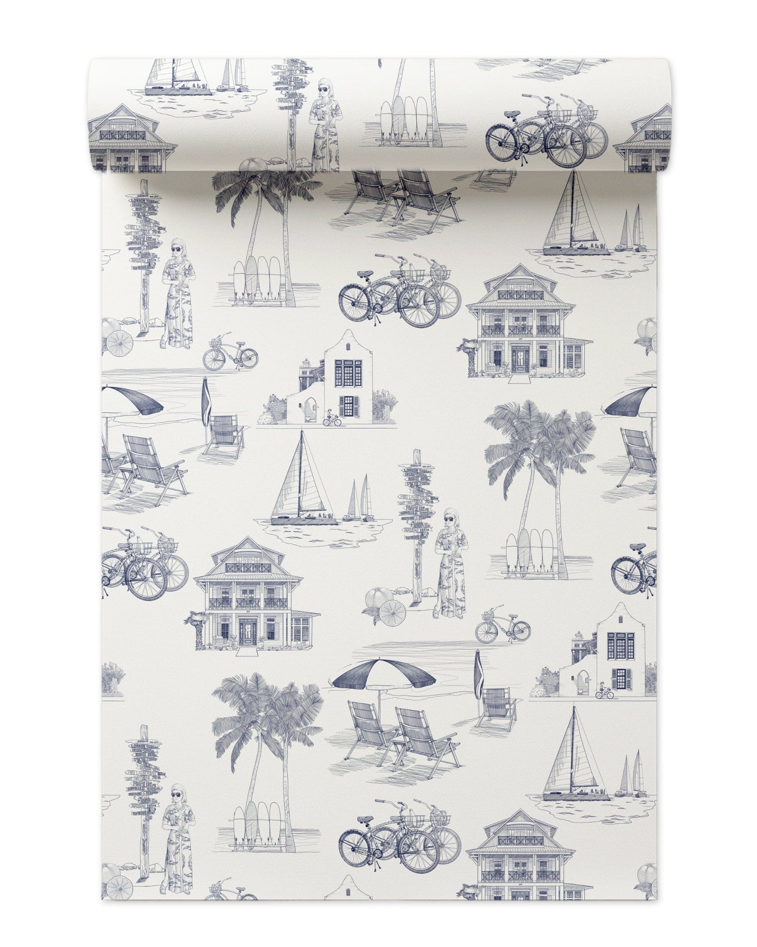 Florida Toile Peel and Stick Wallpaper in navy color - pattern number KK706_Navy_KH306 - by Katie Kime in the  collection
