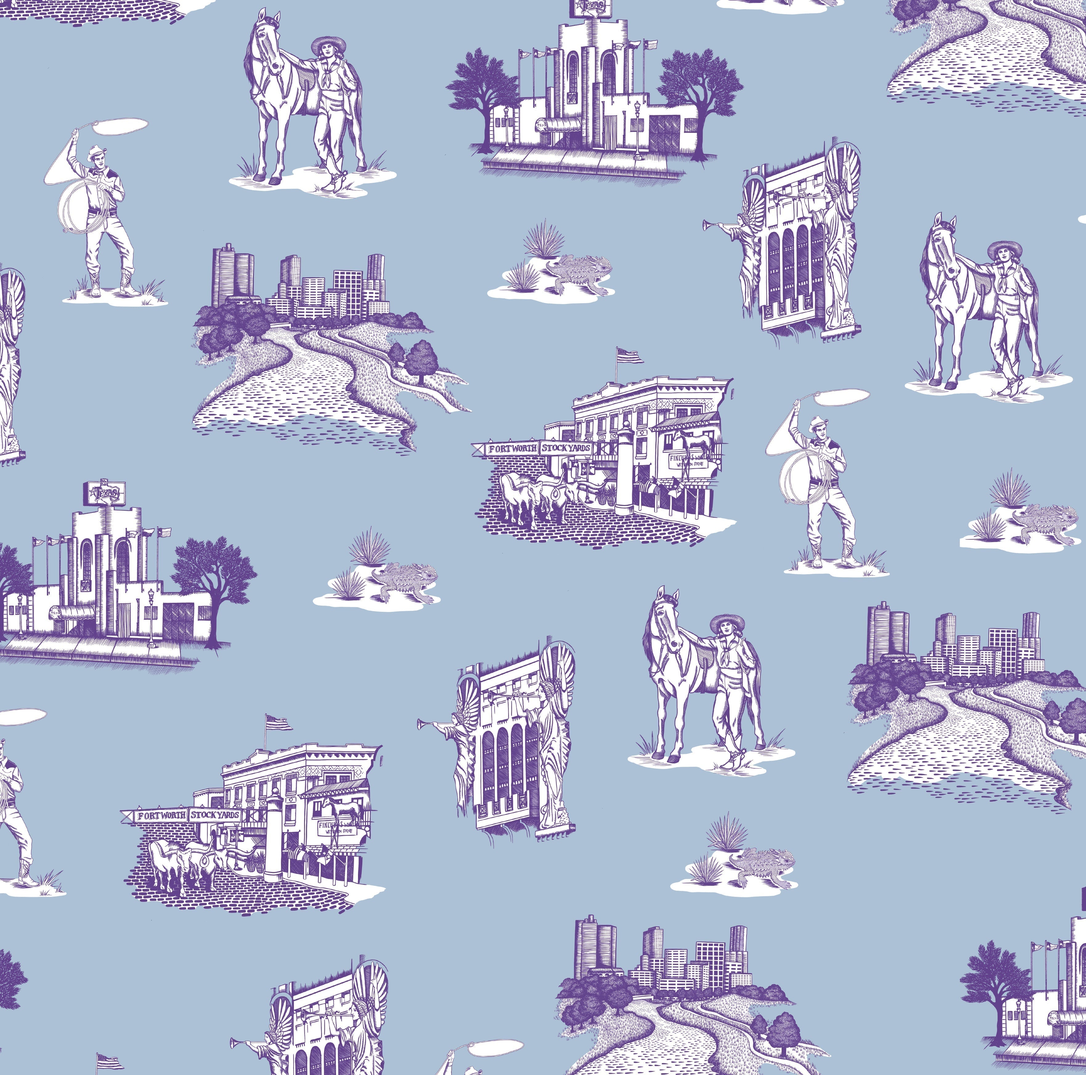 Fort Worth Toile Wallpaper in blue purple color - pattern number KK17139_Blue_Purple_KH300 - by Katie Kime in the  collection