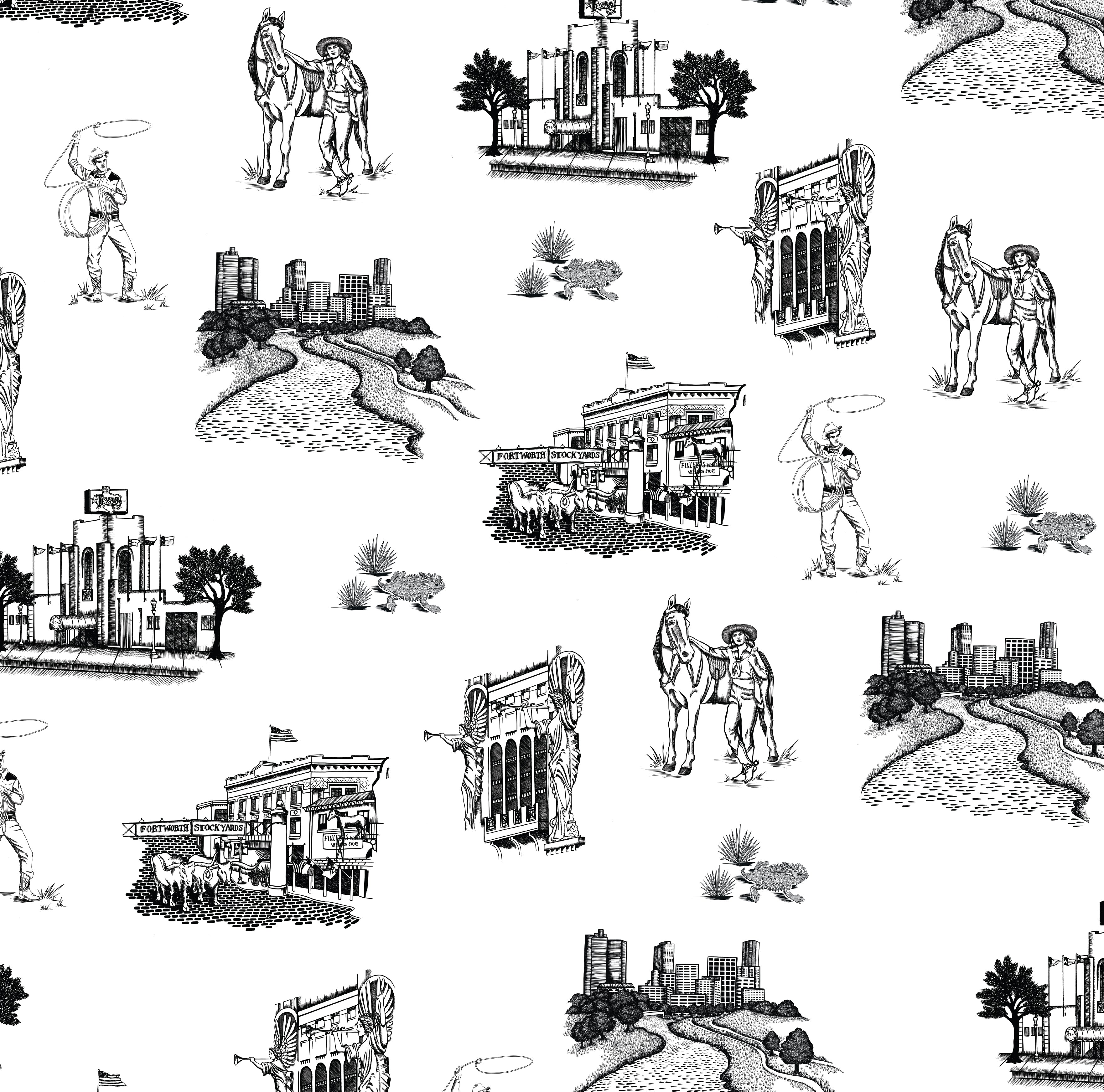Fort Worth Toile Peel and Stick Wallpaper in black color - pattern number KK17139_Black_KH306 - by Katie Kime in the  collection