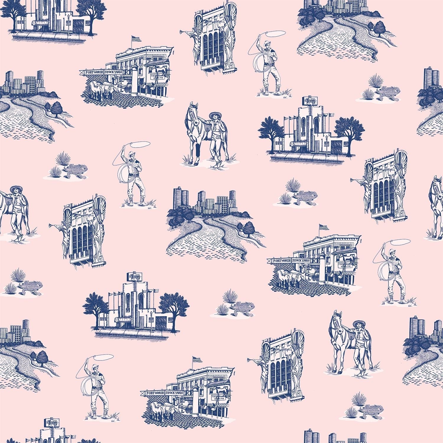 Fort Worth Toile Wallpaper in light pink navy color - pattern number KK17139_Light_Pink_Navy_KH300 - by Katie Kime in the  collection