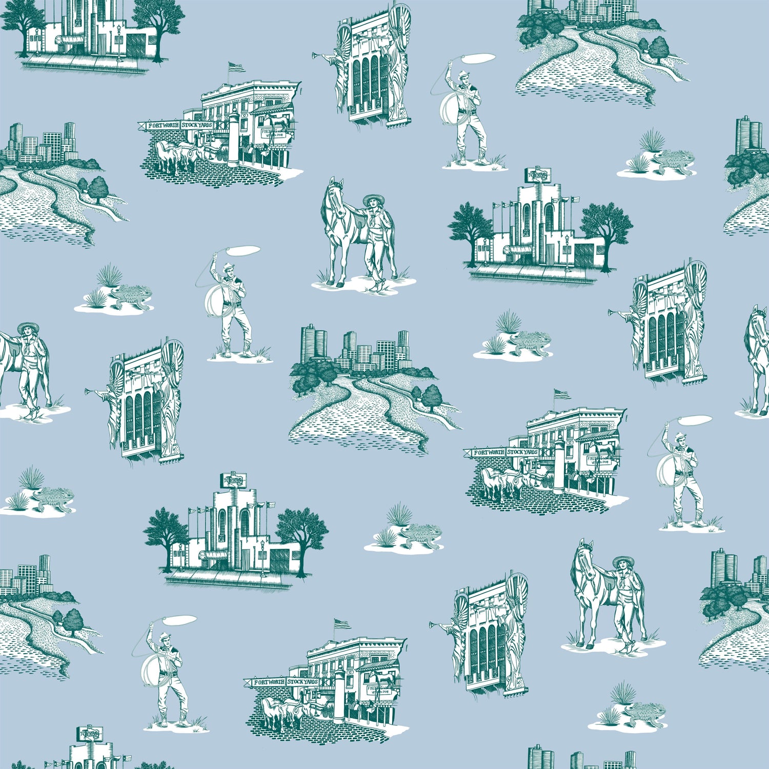 Fort Worth Toile Peel and Stick Wallpaper in blue pine color - pattern number KK17139_Blue_Pine_KH300 - by Katie Kime in the  collection
